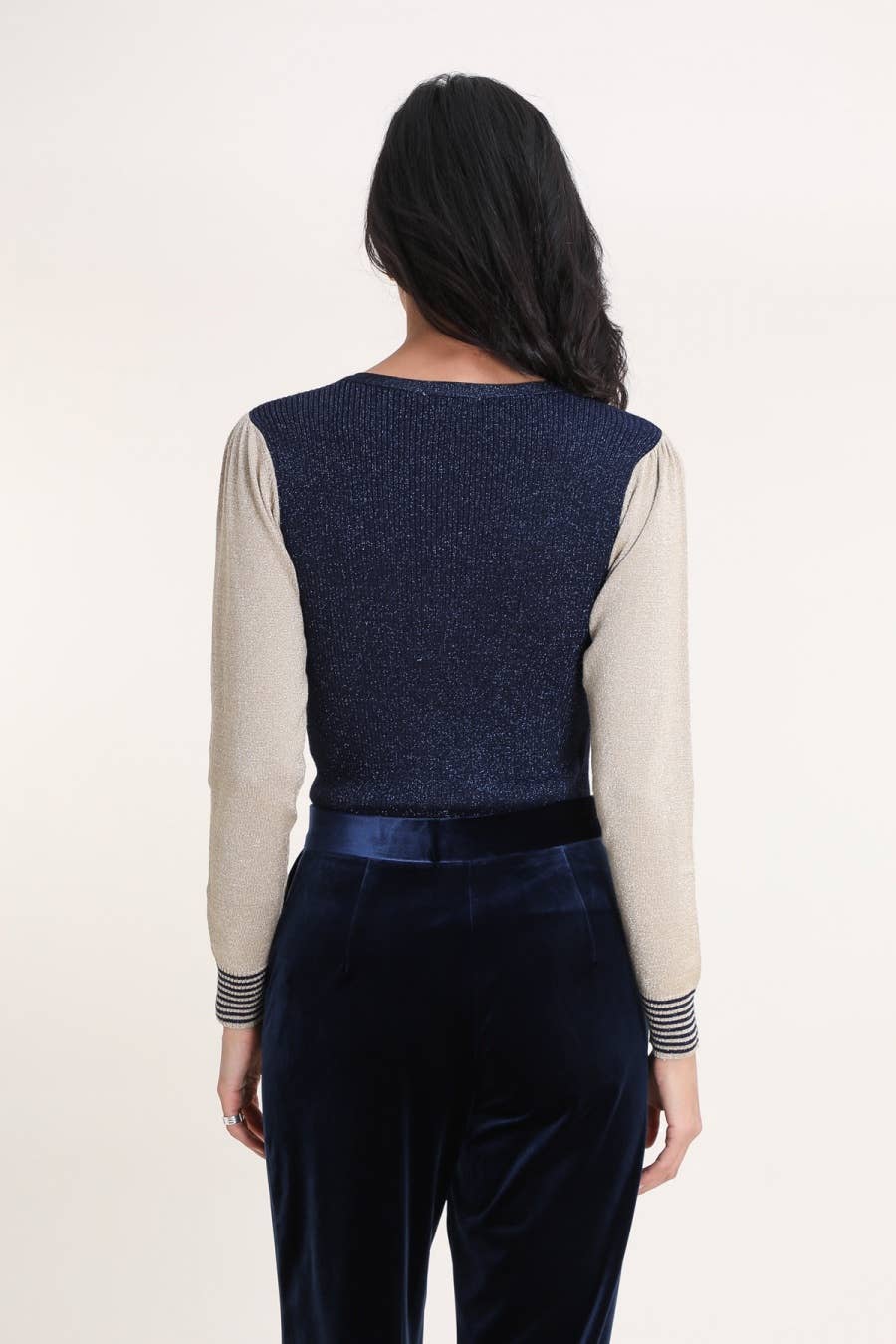 V-neck cardigan in two-tone lurex - 4626 - Out of the Blue