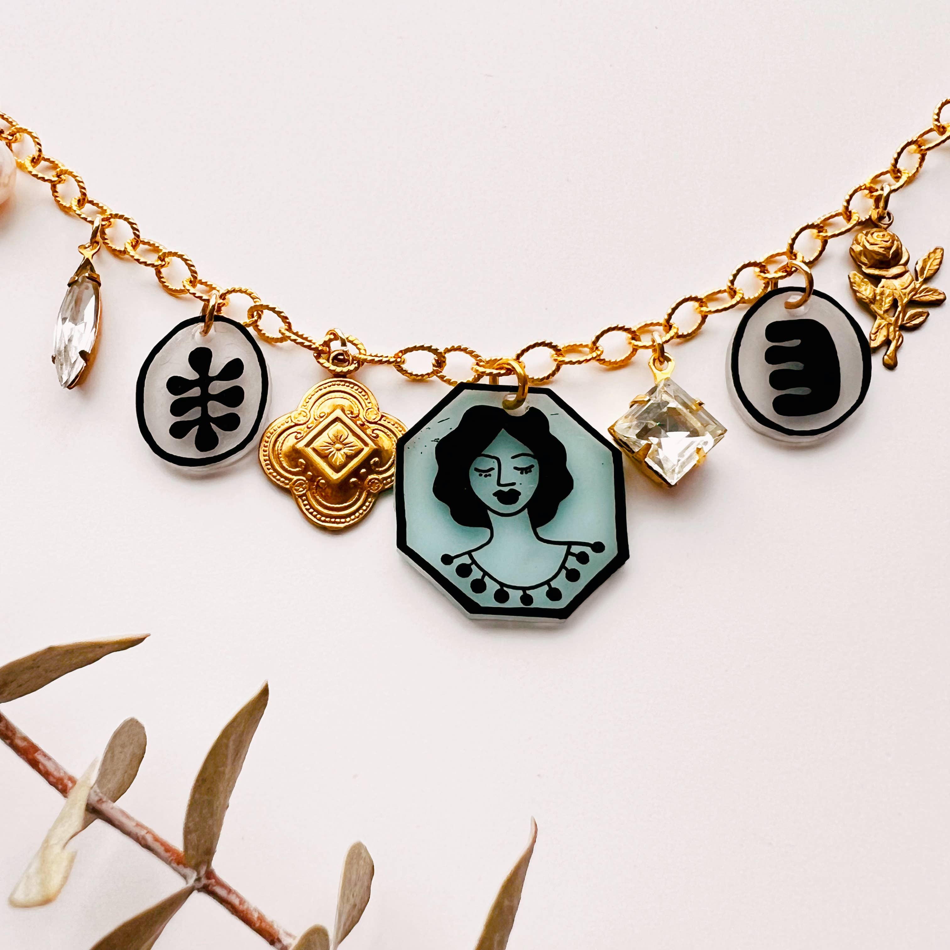 Multi media Charm Necklaces