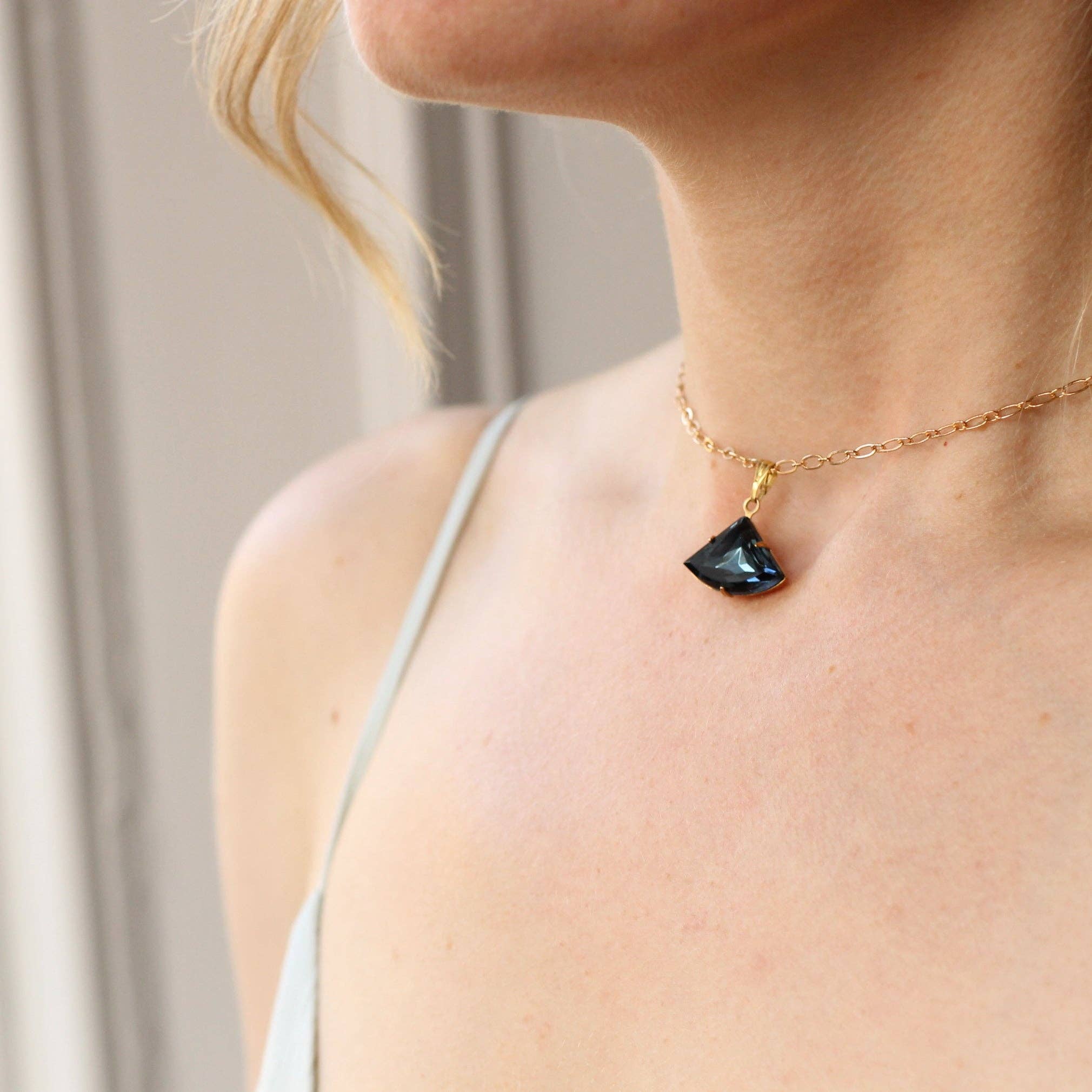 Navy Blue Art Deco Necklace - Out of the Blue