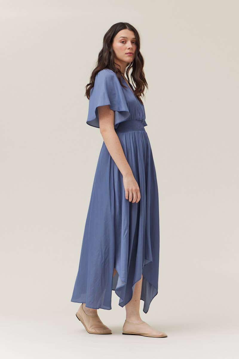 60613PP - UNBALANCED SKIRT MAXI DRESS: INDIGO / Contemporary / SMALL - Out of the Blue