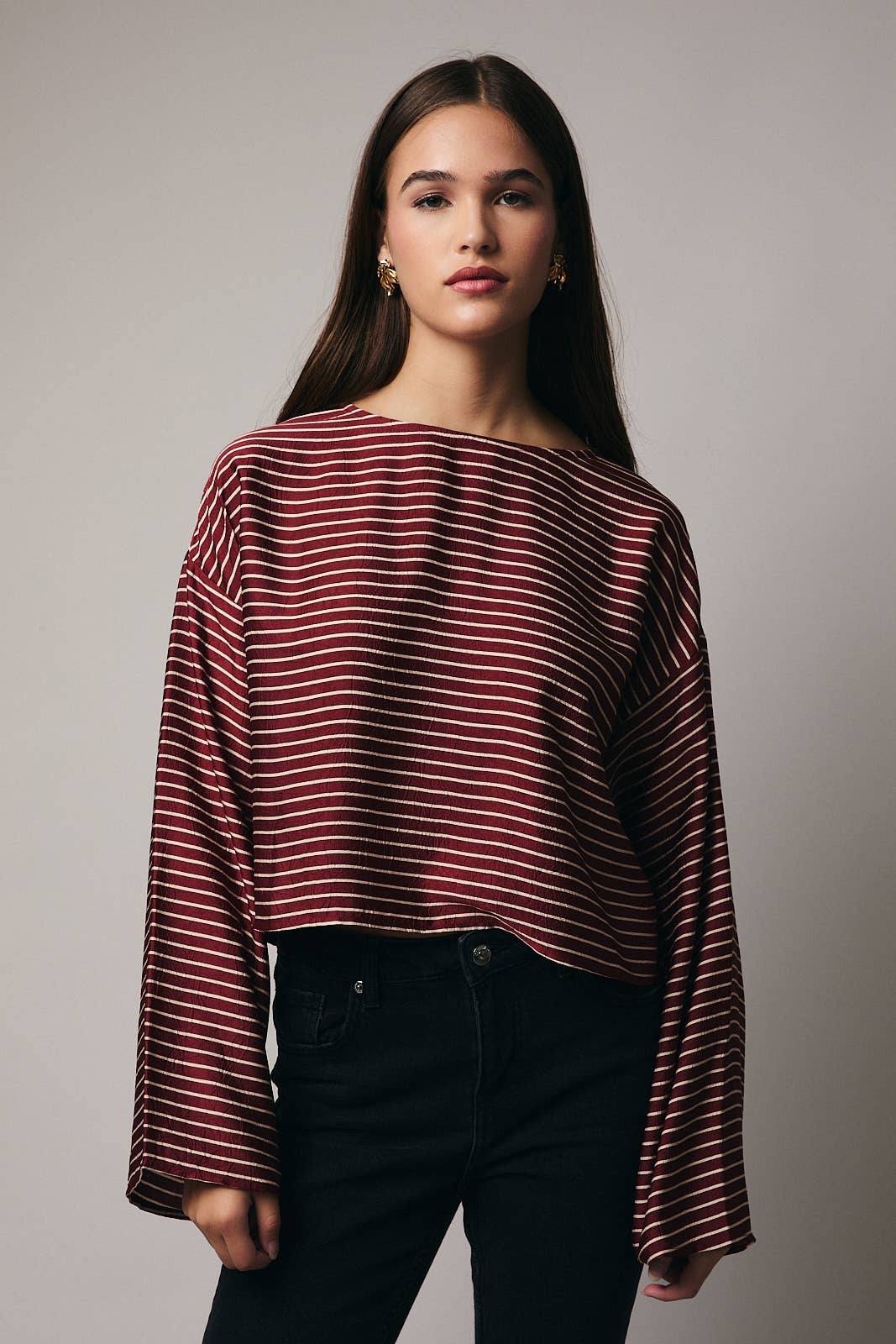 WIDE NECK LONG SLEEVE BLOUSE - Out of the Blue