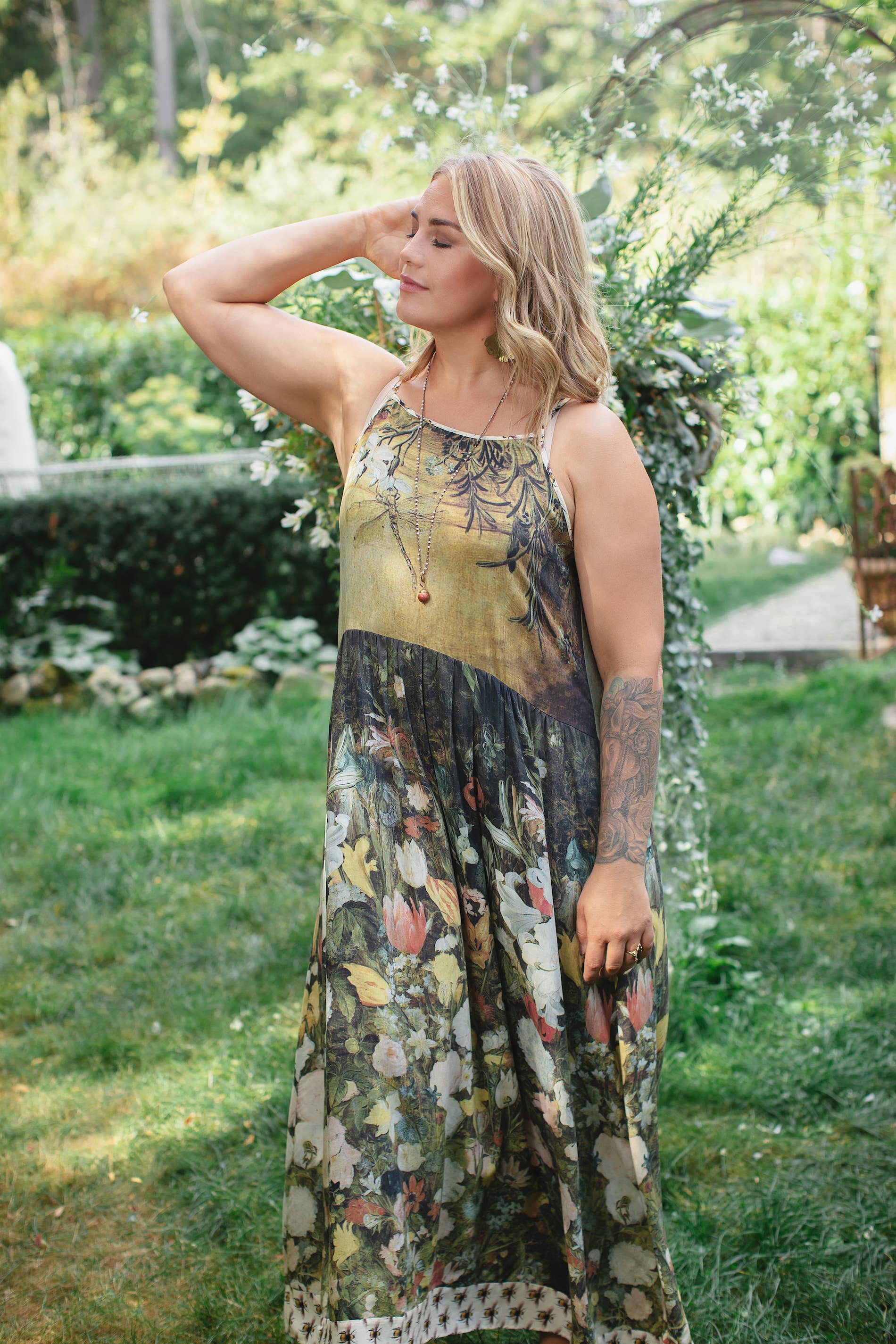 I Dream in Flowers Bohéme Slip Dress With Bees: S/M (fits approx. size 6-10) - Out of the Blue
