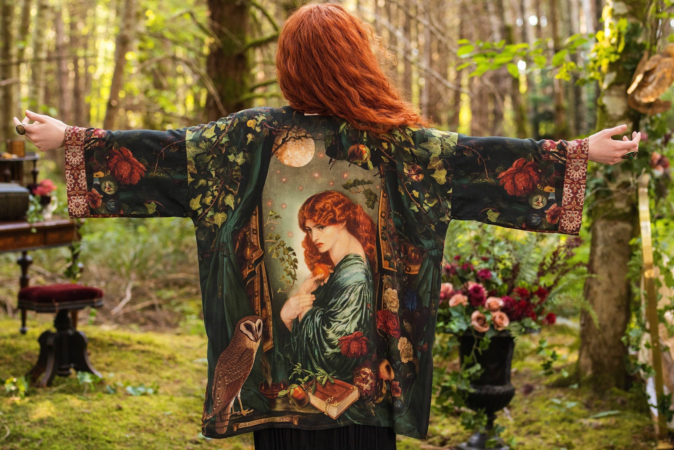 Solstice Matineé (mid-length) duster w/ Persephone & Moon