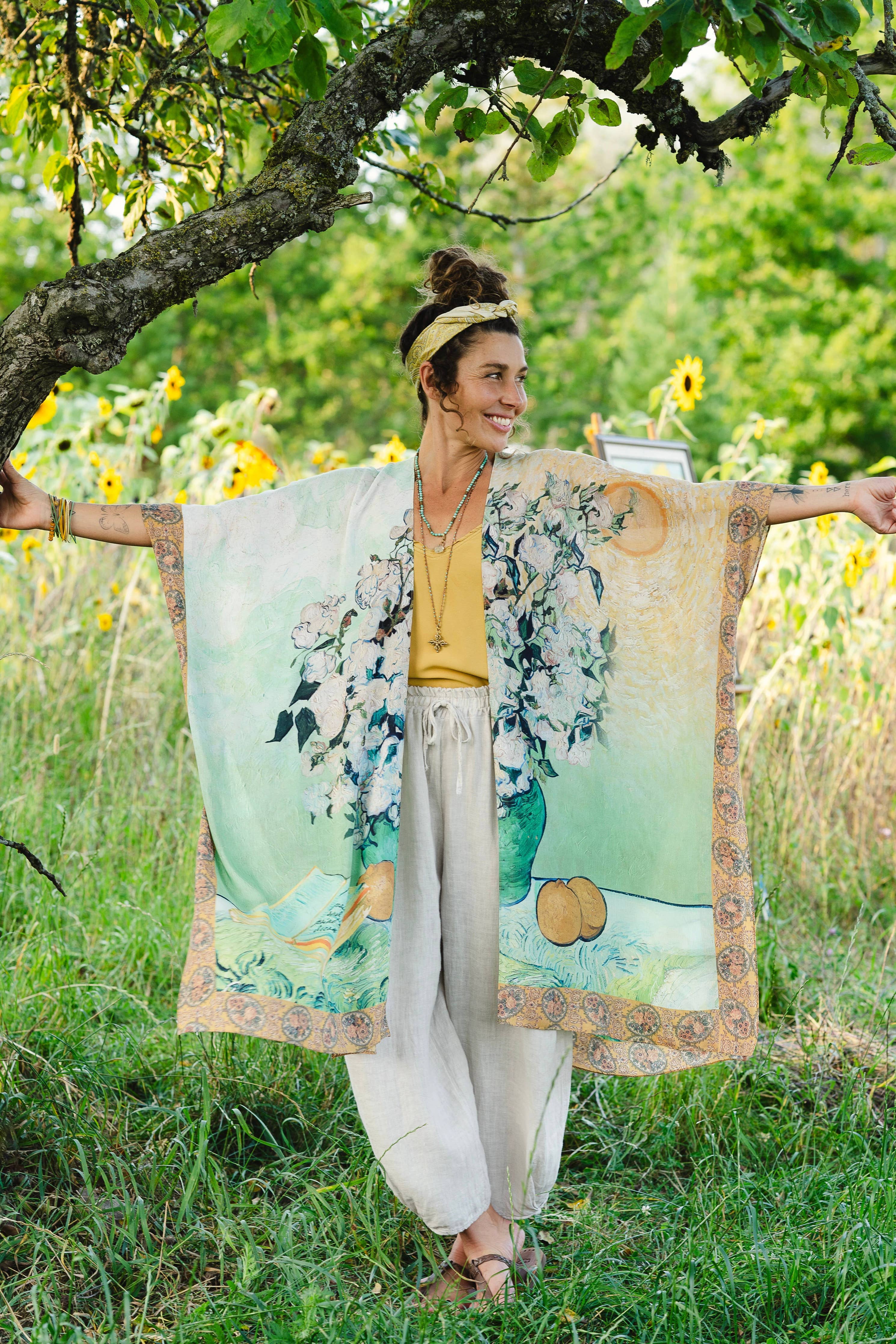 I Paint My Dream Bohemian Van Gogh Goddess Starduster Kimono - Out of the Blue