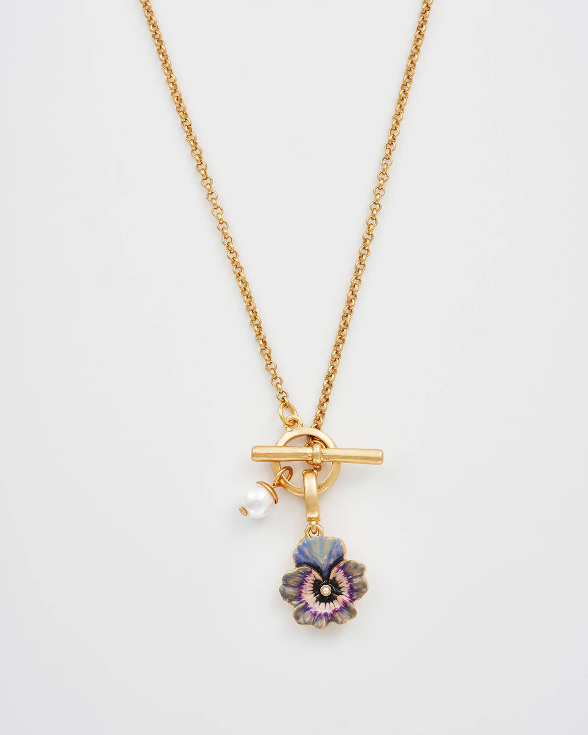 Pansy Pearl Gold Toggle Necklace - Out of the Blue