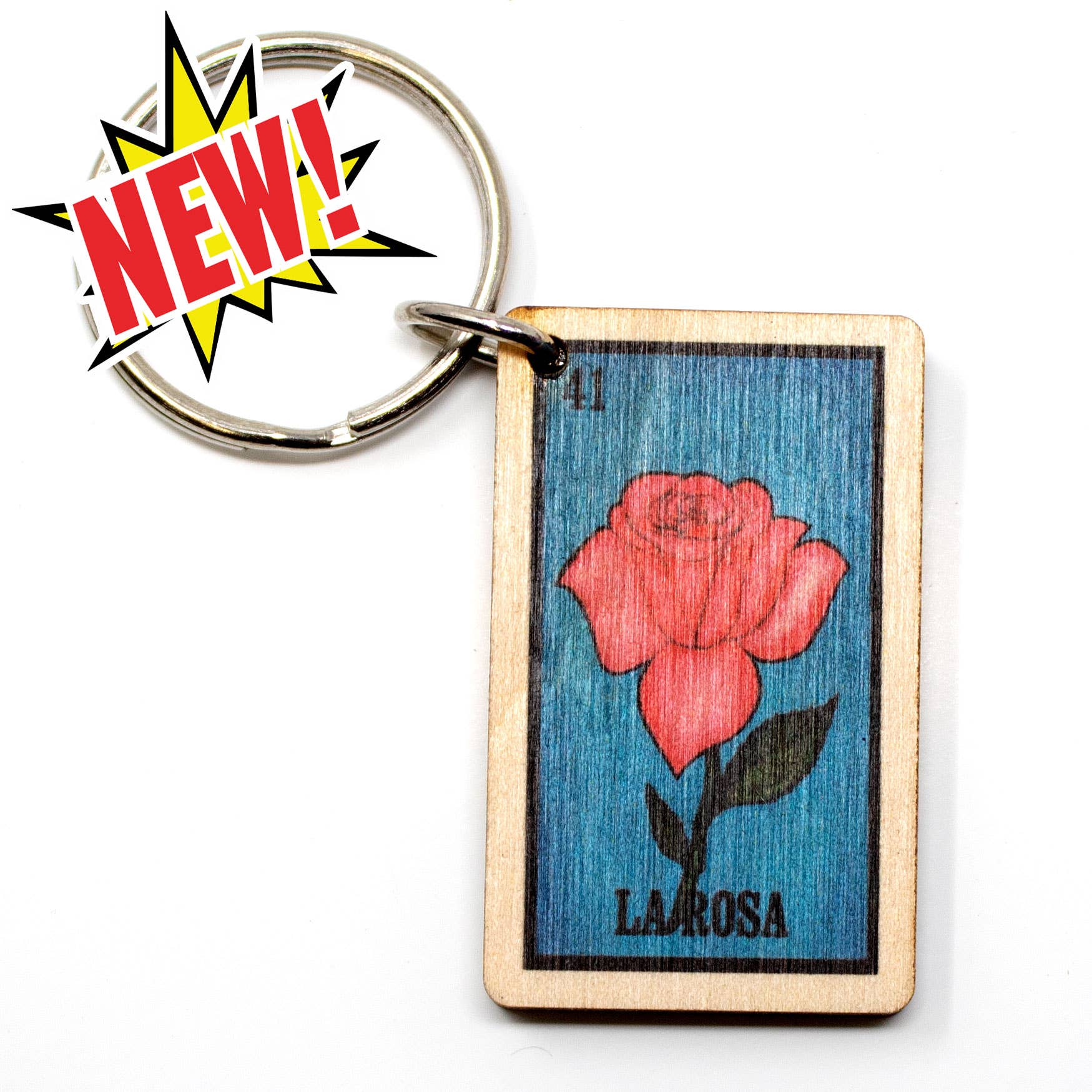 Loteria Rosa/Rose Full Color Wooden Keychain - Out of the Blue