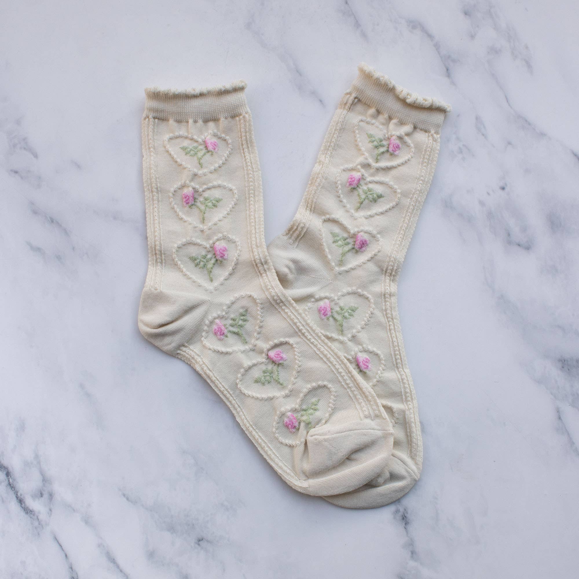 Vintage Rose & Heart Socks - Out of the Blue