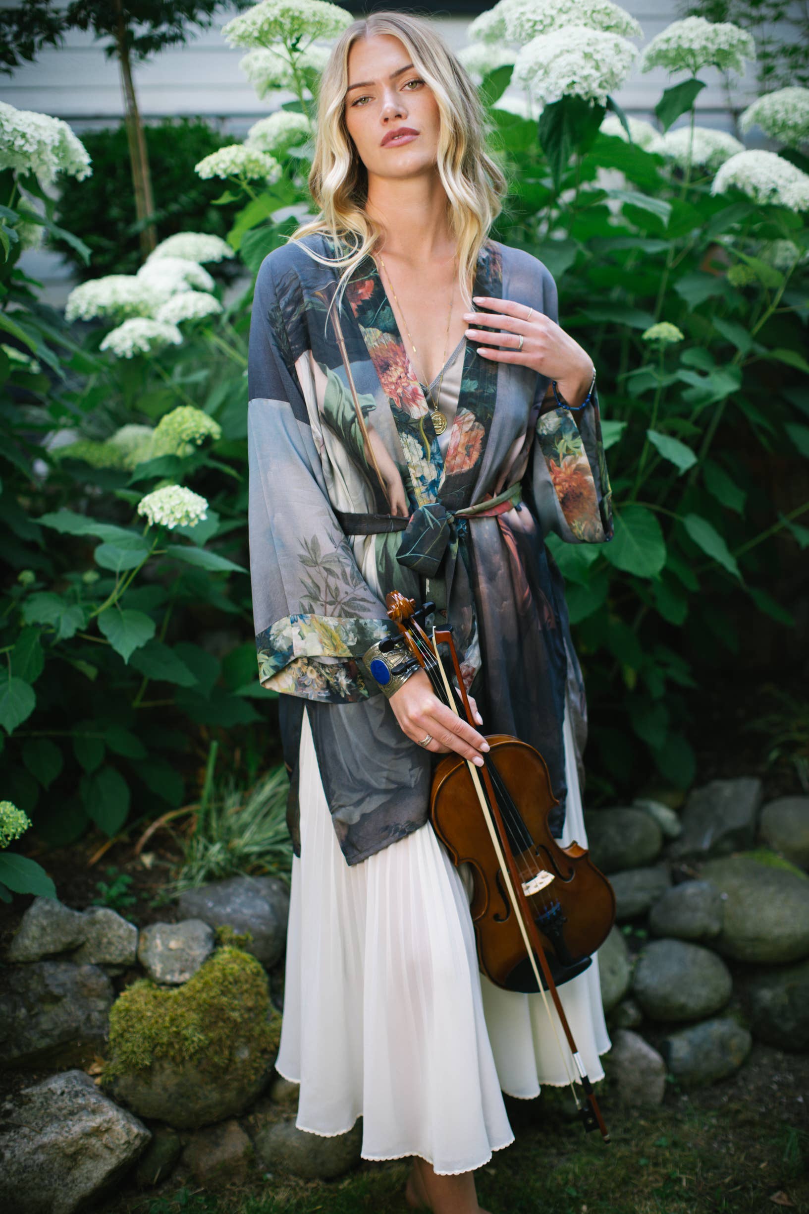 Reverie Artisan Bamboo Duster Kimono Robe - Out of the Blue