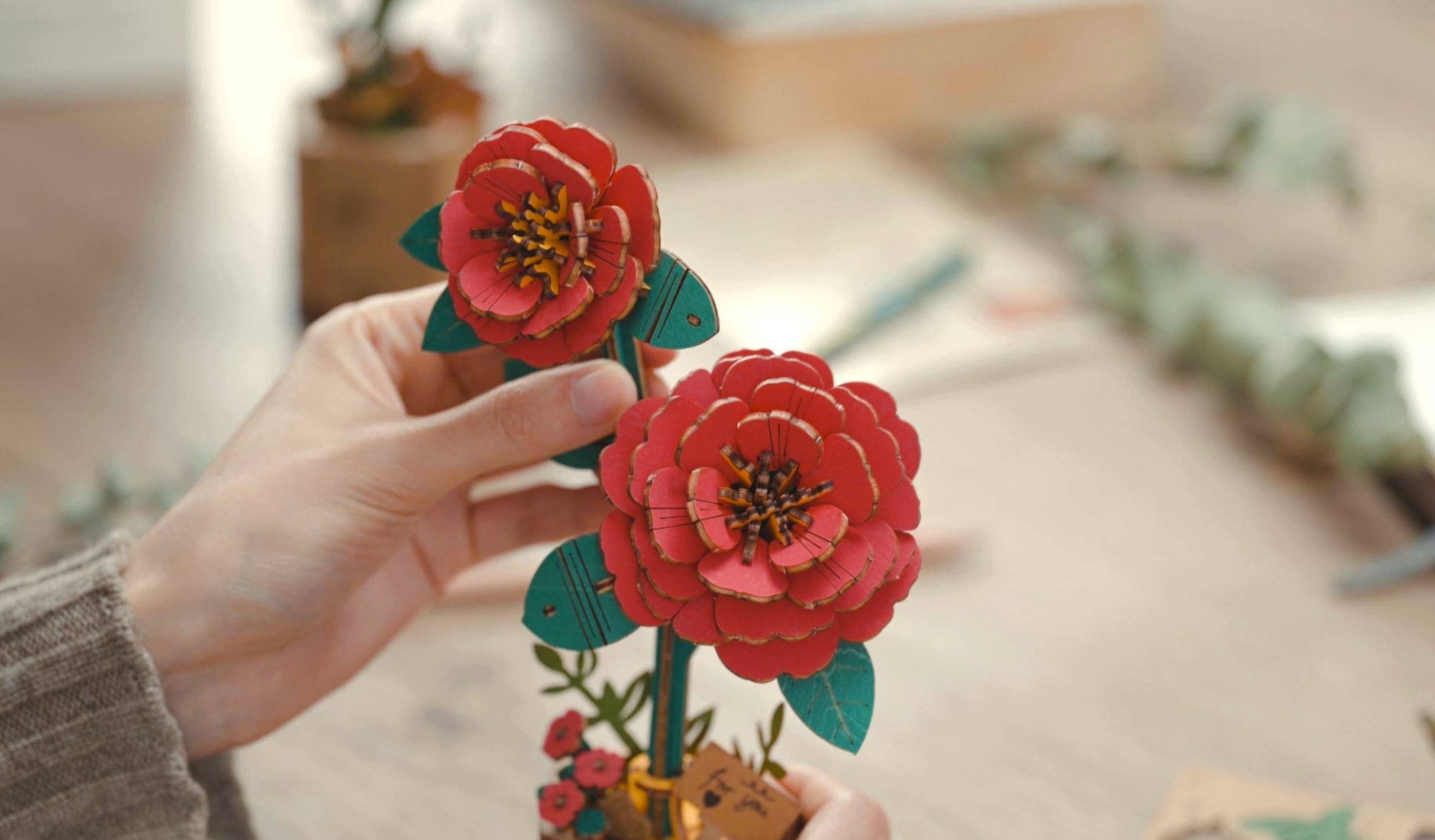 Camelia 3D Wooden Flower Puzzle - Out of the Blue
