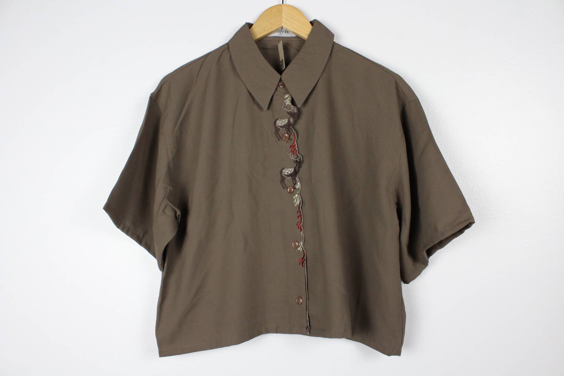 Reworked Vintage Short-Sleeve Button Up Blouse in SOLID COLORS - Cropped - Out of the Blue
