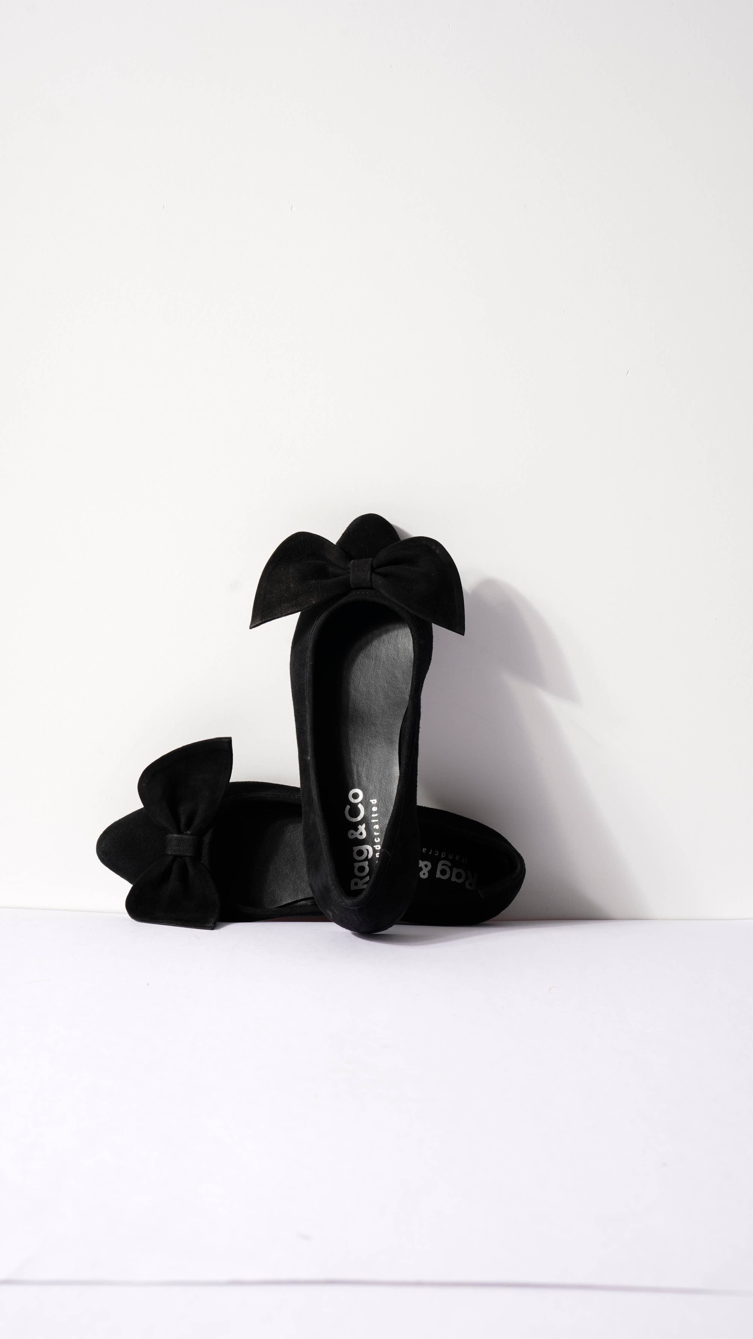 CHUCKLE Big Bow Suede Ballerina Flats: 10US / BLACK - Out of the Blue