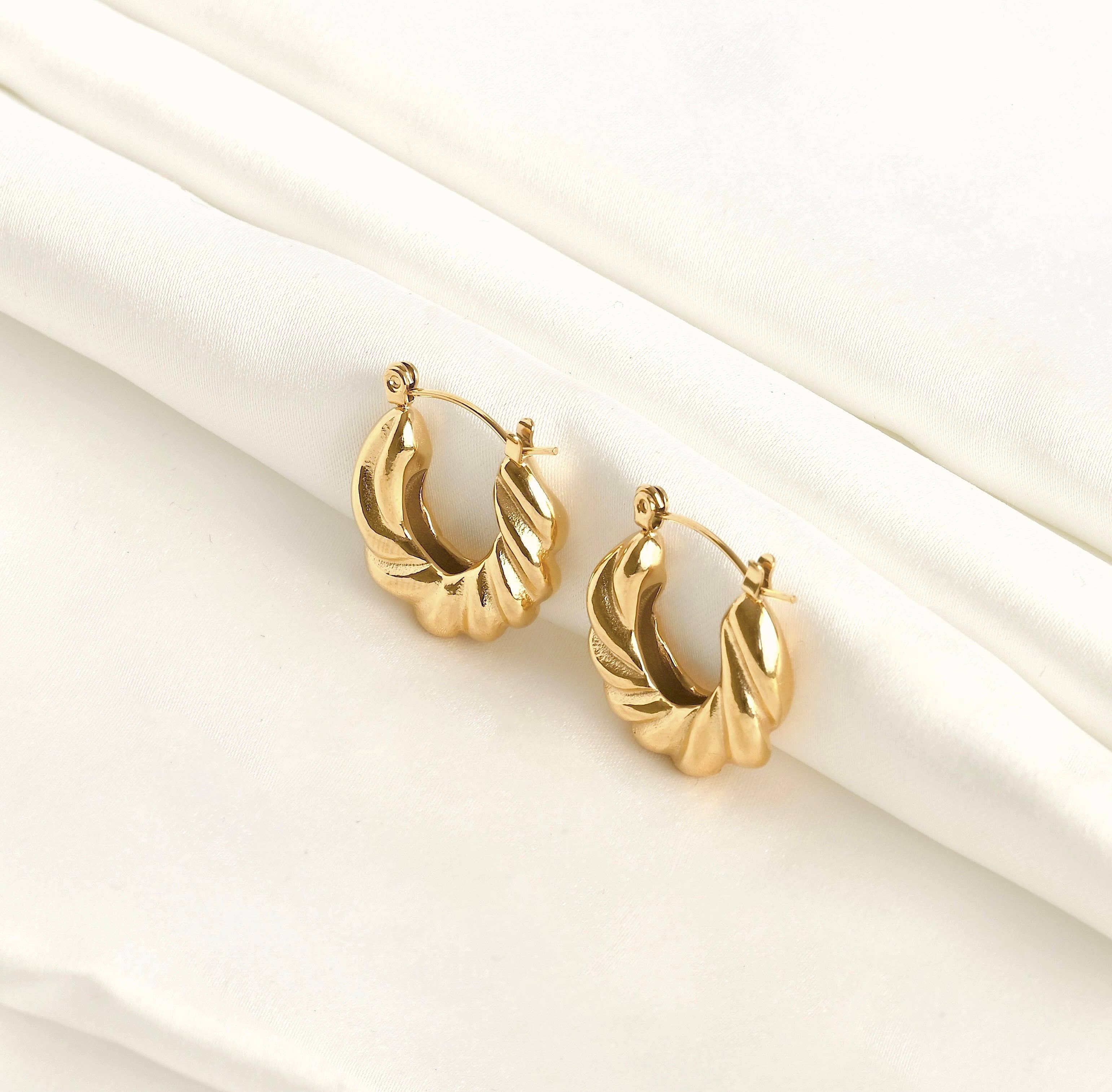 Chunky Croissant Small Twisted Hoop Earrings - Out of the Blue