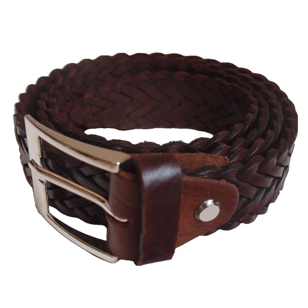 Ladies Braided Leather Belt: Brown / 30"-35" - Out of the Blue