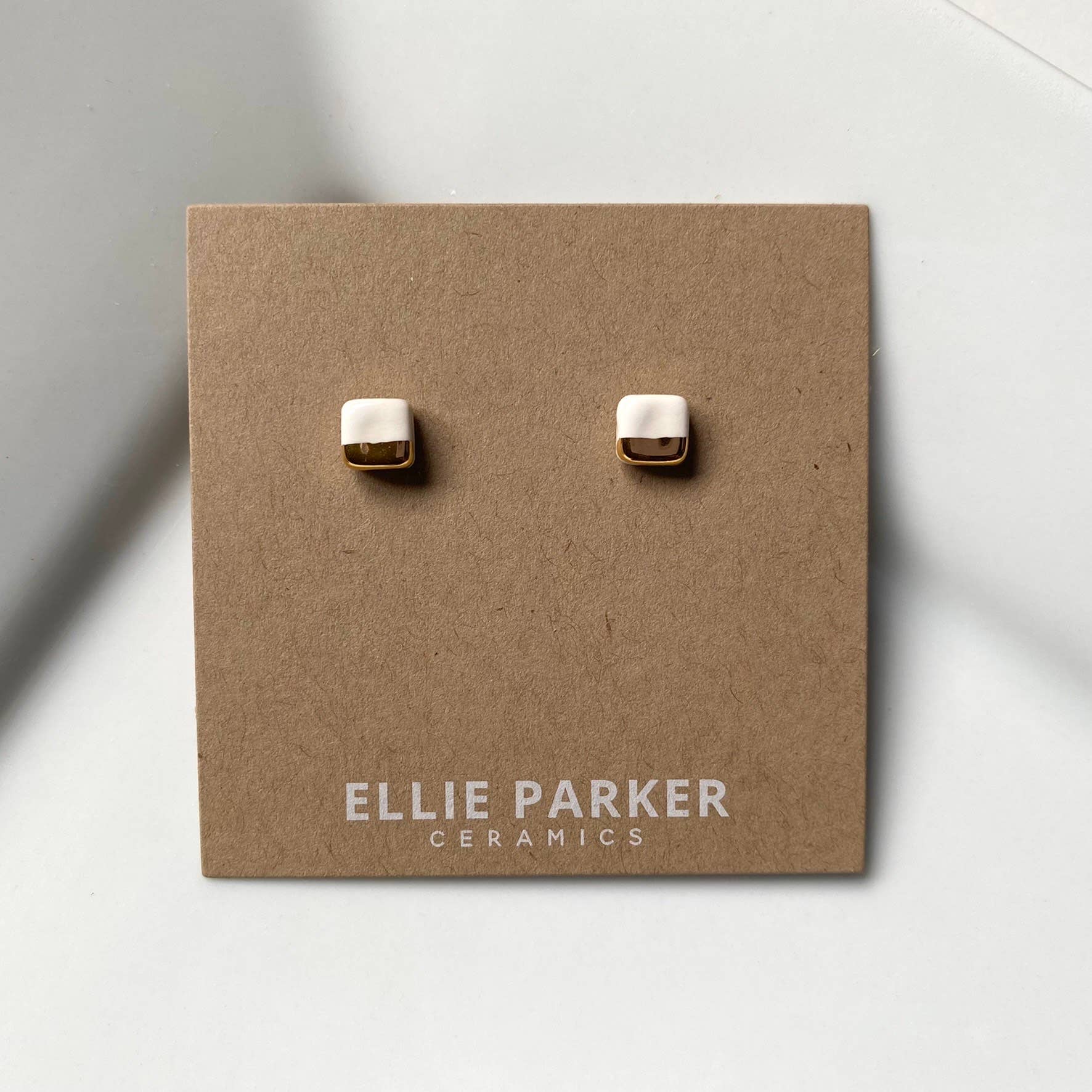 Square White Geometric Ceramic Earrings - Out of the Blue