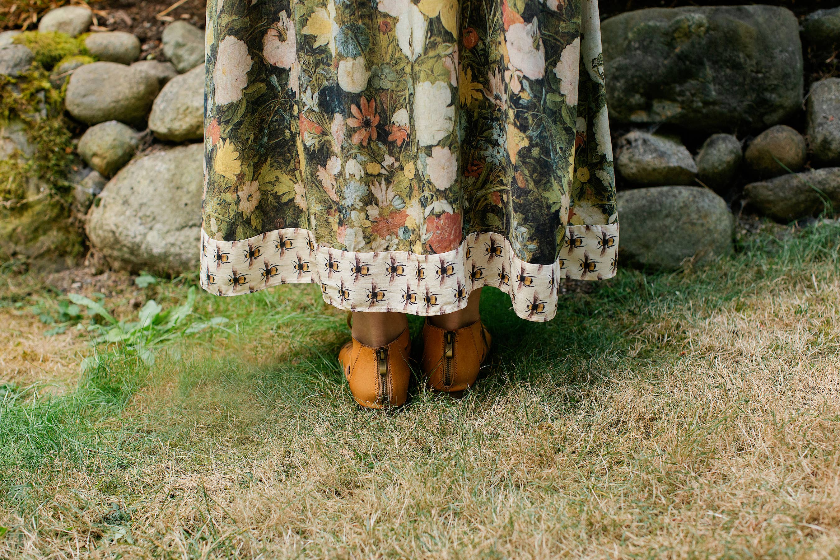 I Dream in Flowers Bohéme Slip Dress With Bees: S/M (fits approx. size 6-10) - Out of the Blue