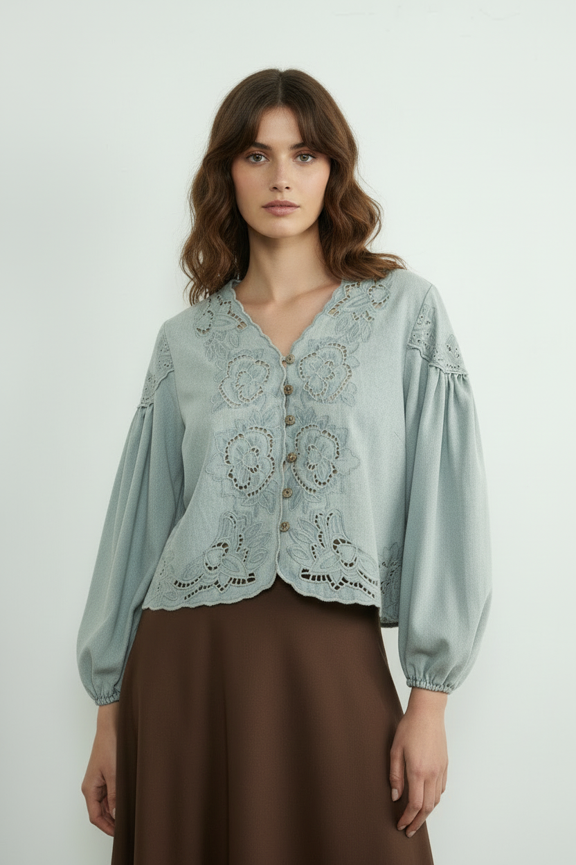 DENIM EMBROIDERY BLOUSE