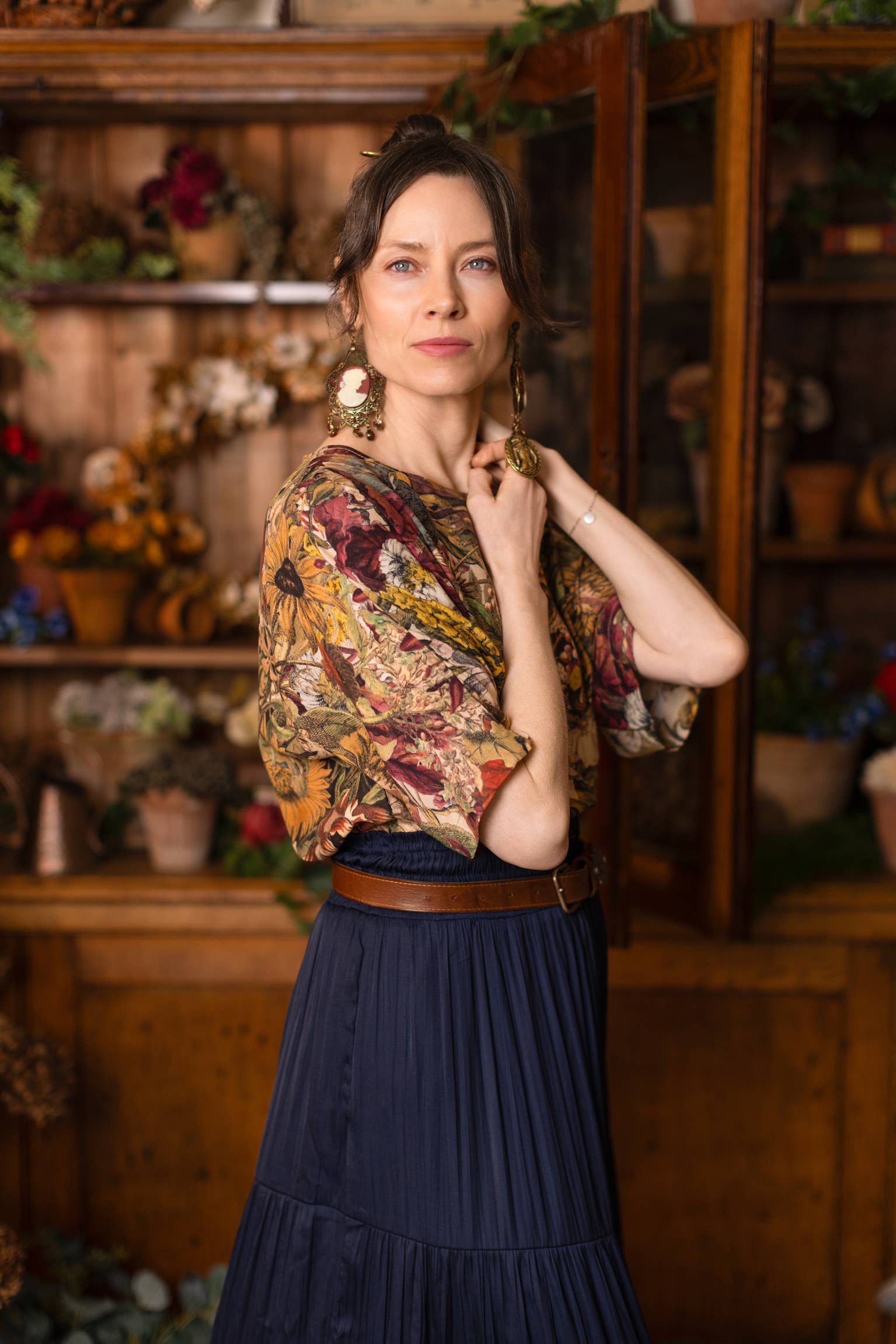 Golden Hour Luxe Tee Floral Tunic Shirt with Swallow