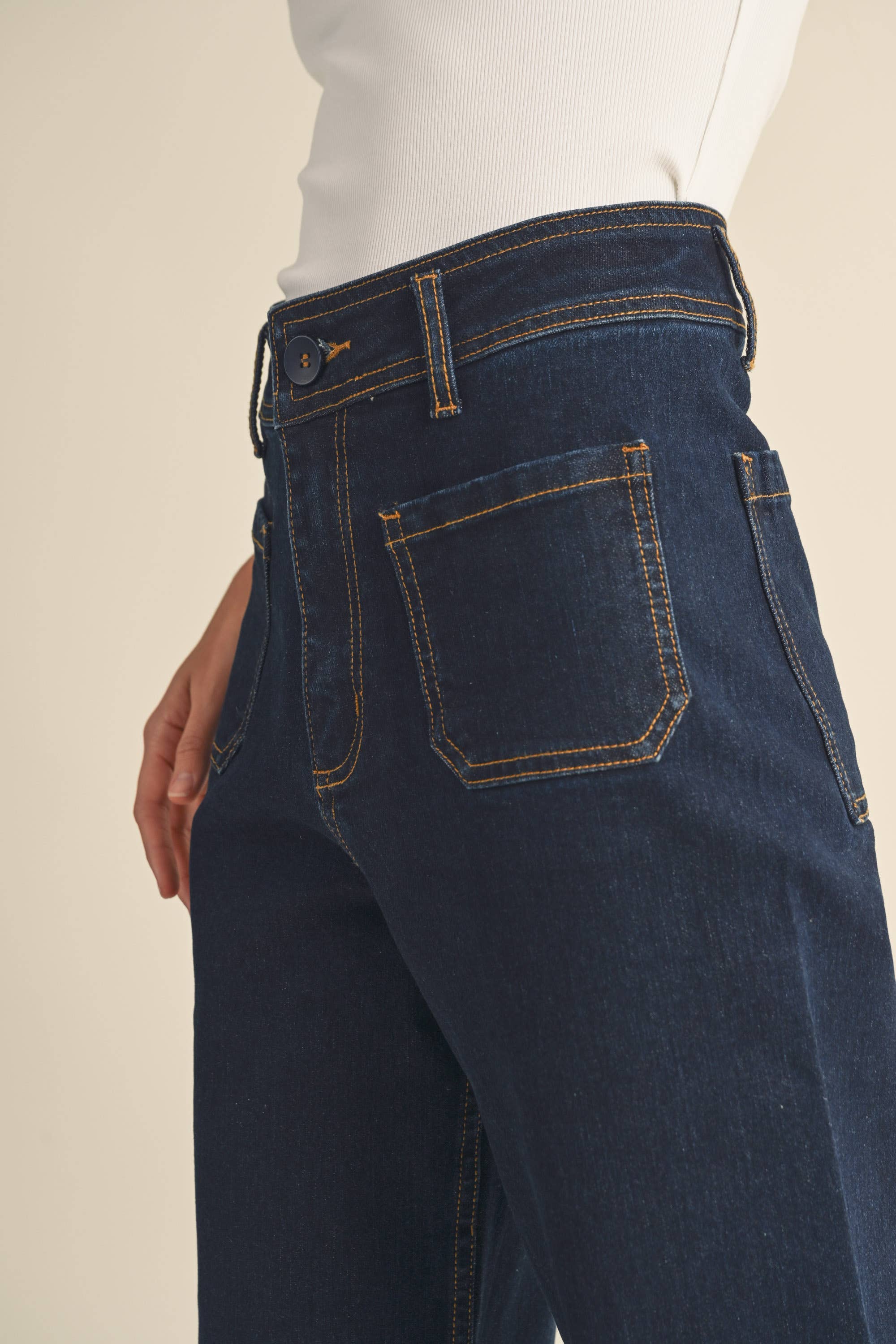 P3584  STRETCHED INDIGO DENIM WITH POCKET FRONT - Out of the Blue