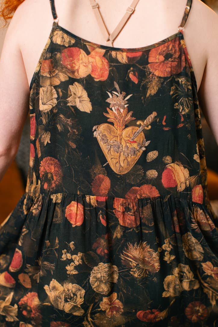 Heart of Gold Bohéme Long Maxi Slip Dress w/ Sacred Heart - Out of the Blue