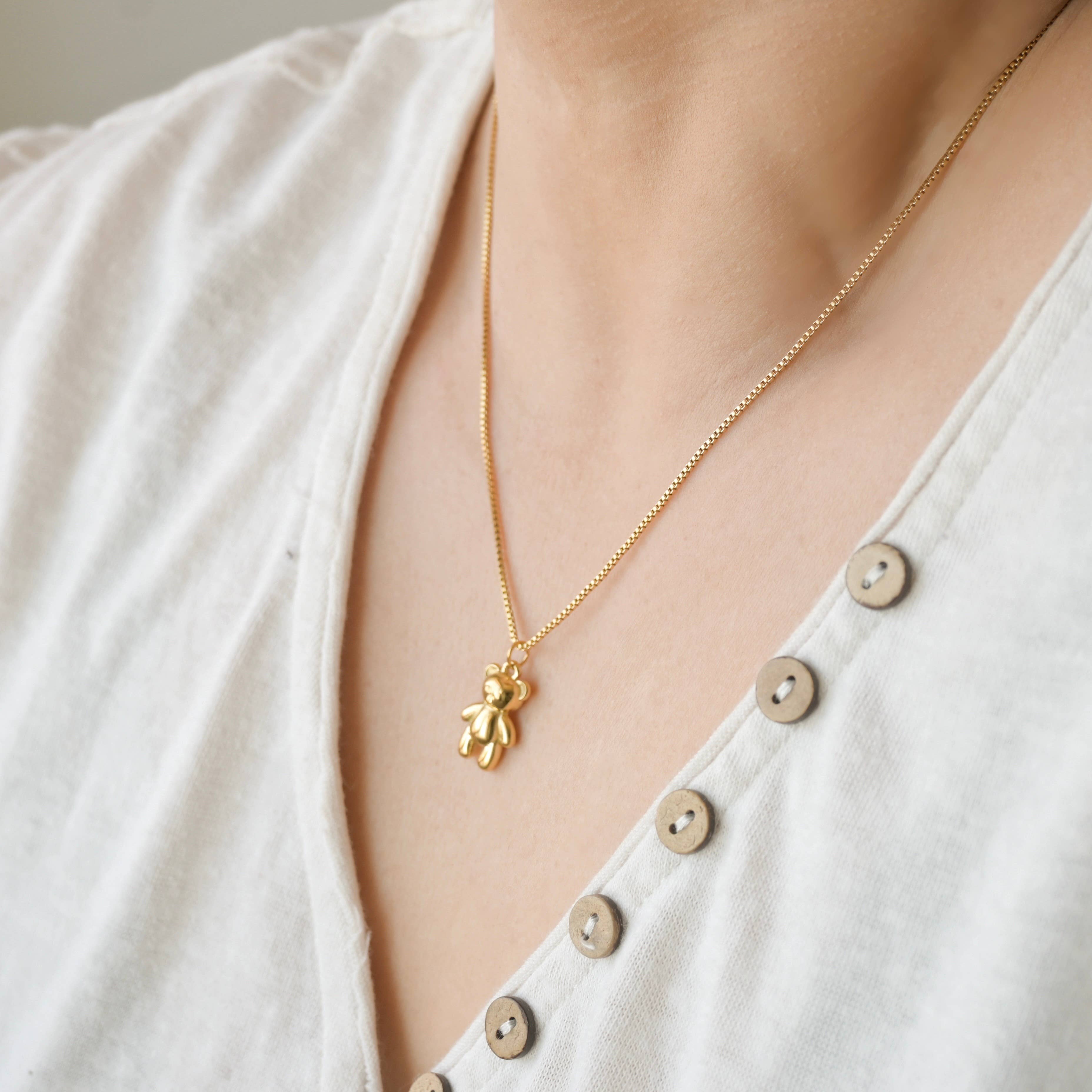 Whimsical Teddy Bear 18k Gold Pendant Necklace - Out of the Blue