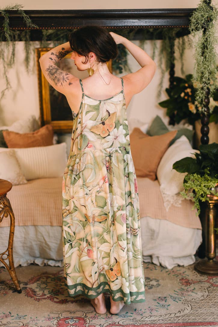 Fleur De Soleil Bohéme Maxi Slip Dress w Florals & Butterfly - Out of the Blue