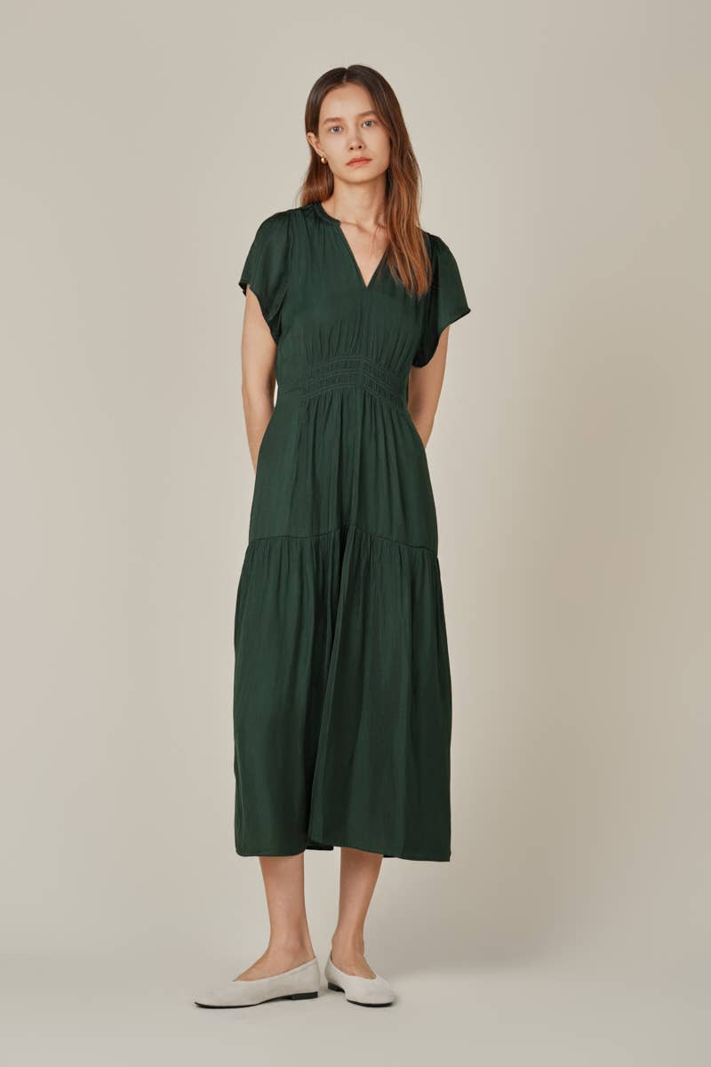 RUFFLE SATIN MIDI DRESS - Out of the Blue