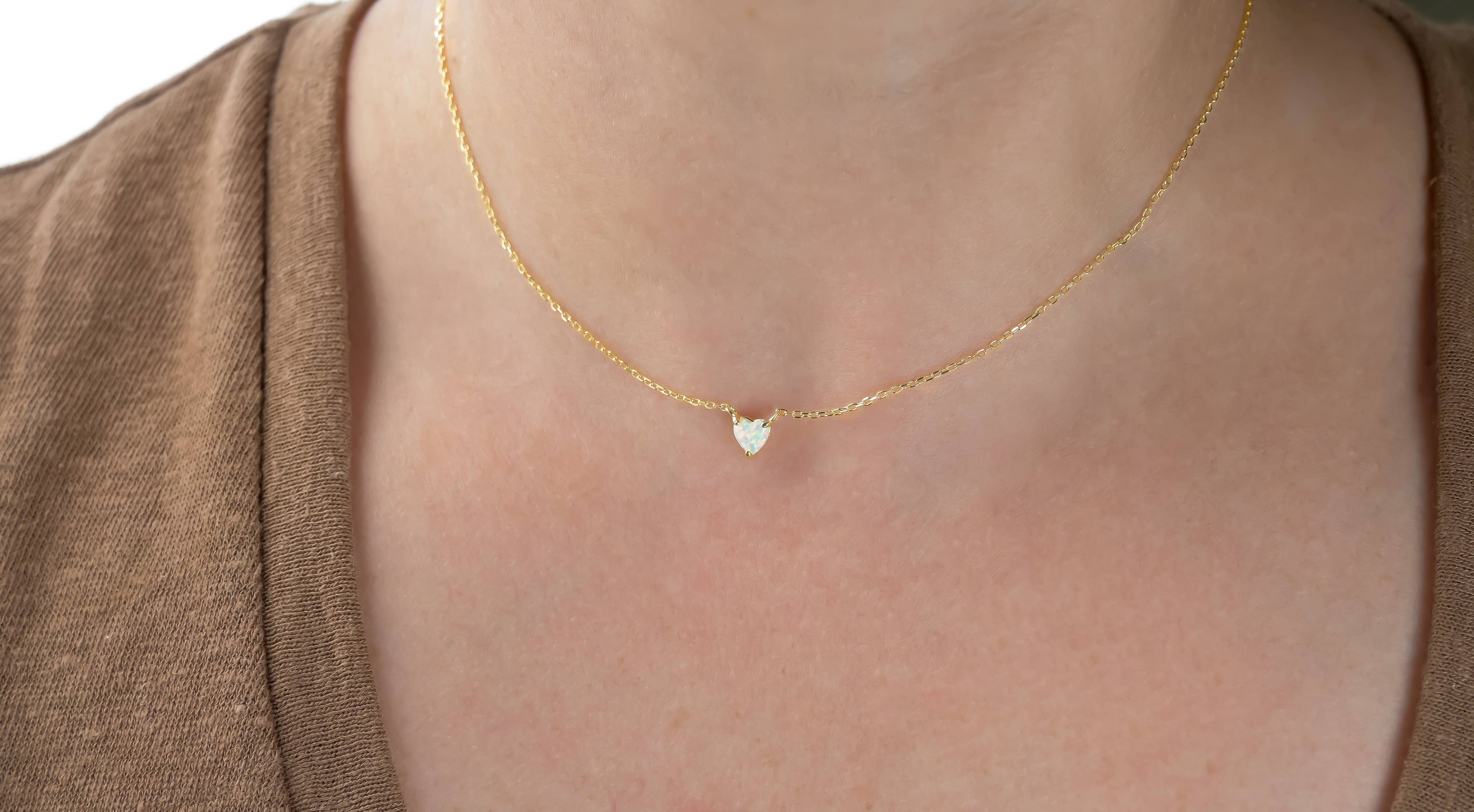 925 Silver Opal Tiny Heart Gold Necklace - Out of the Blue