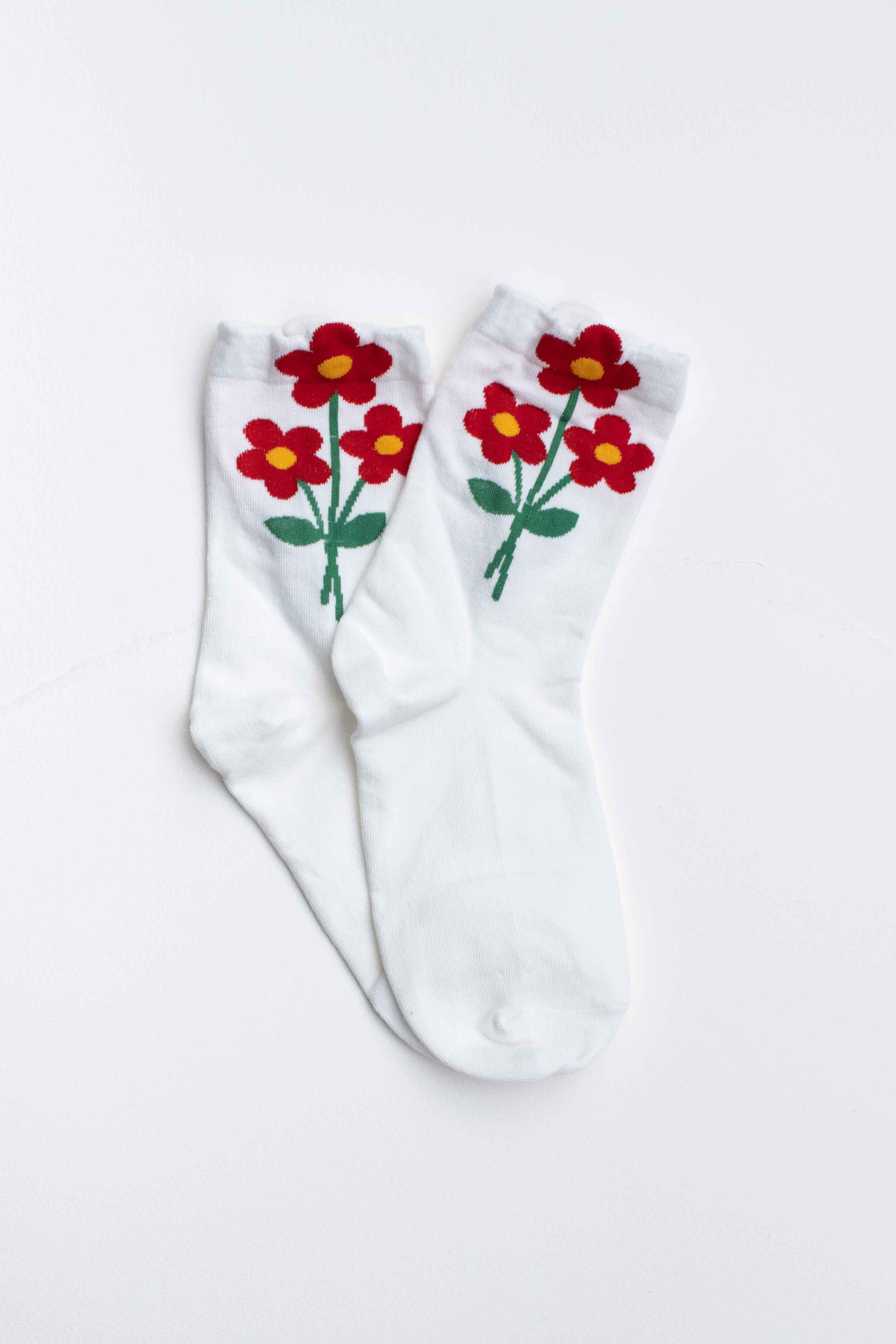 Retro Bloom Cotton Blend Socks - Out of the Blue
