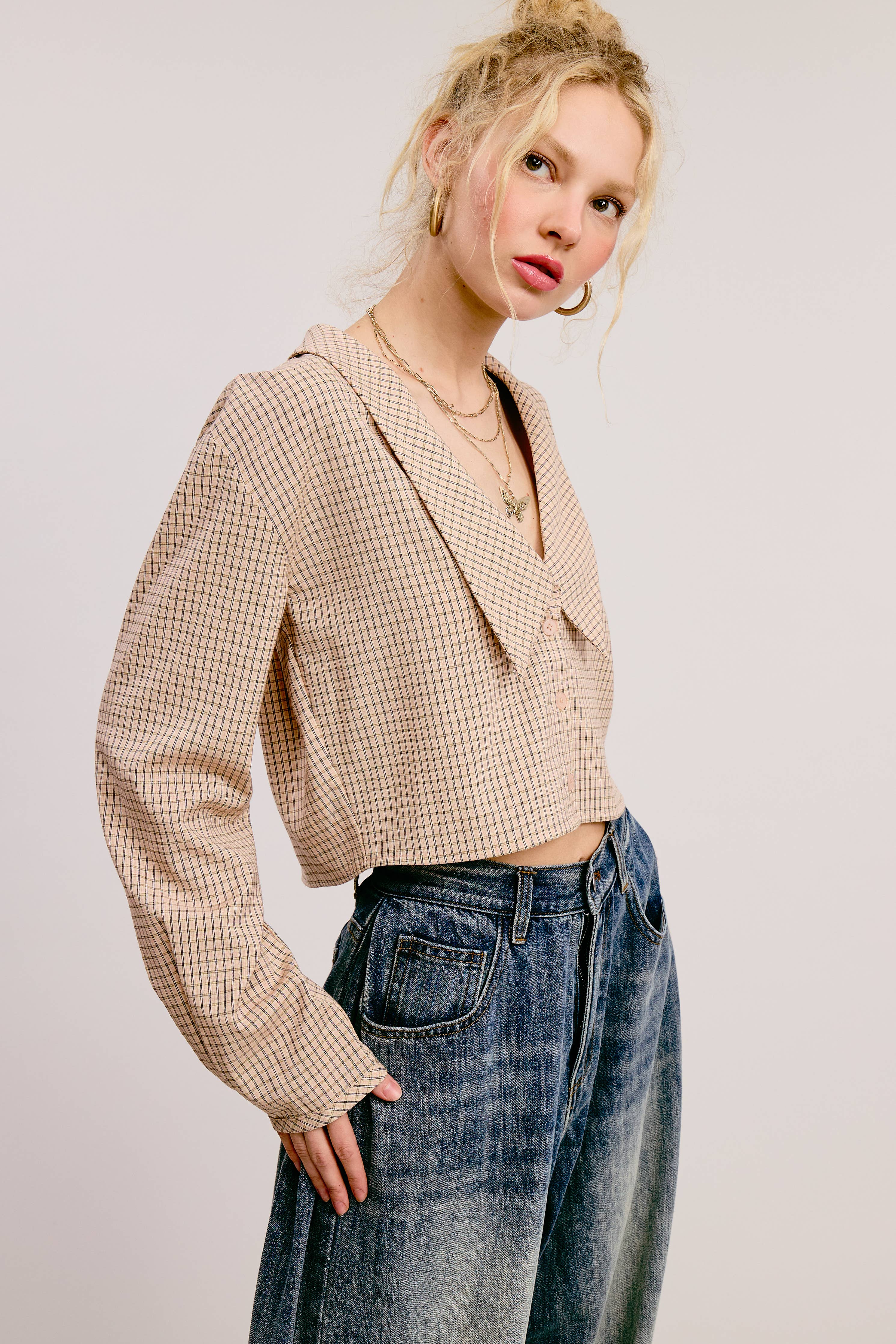 PETER PAN COLLAR GINGHAM BLOUSE - Out of the Blue