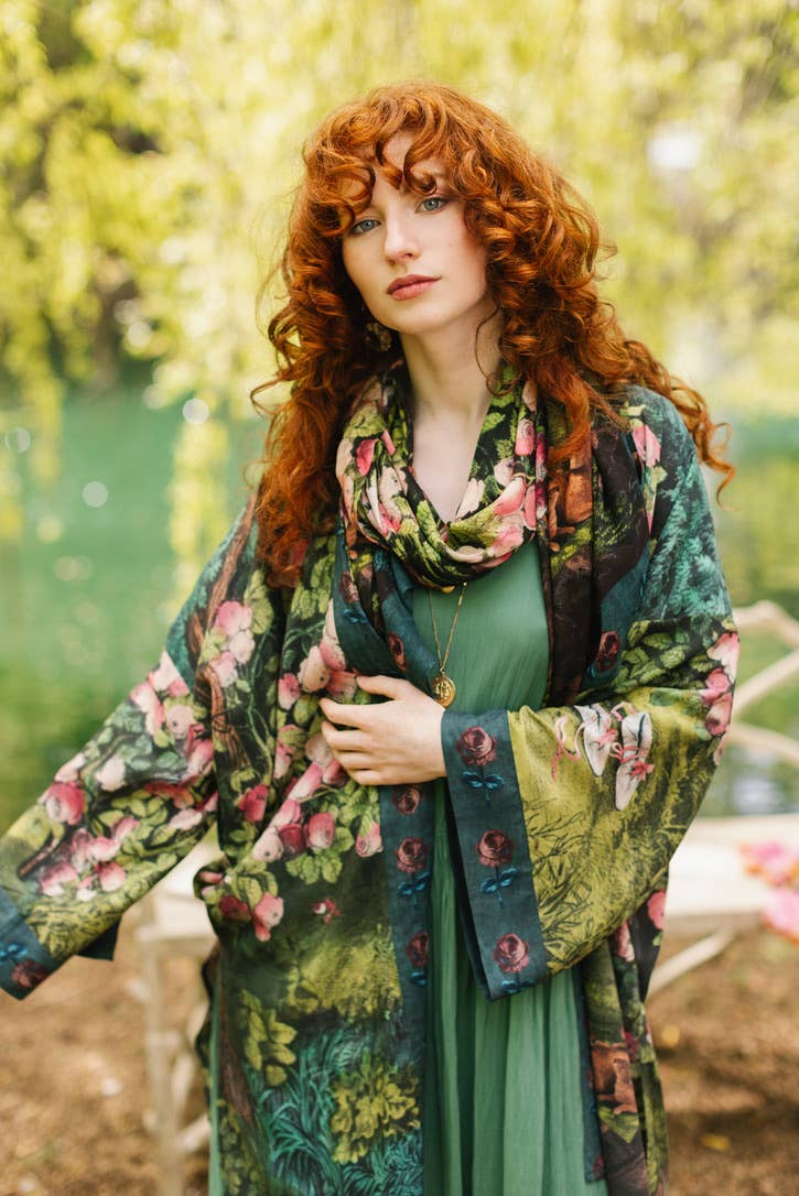 The Daydreamer Scarf w/ Sleeping Beauty, Florals & Rabbits - Out of the Blue