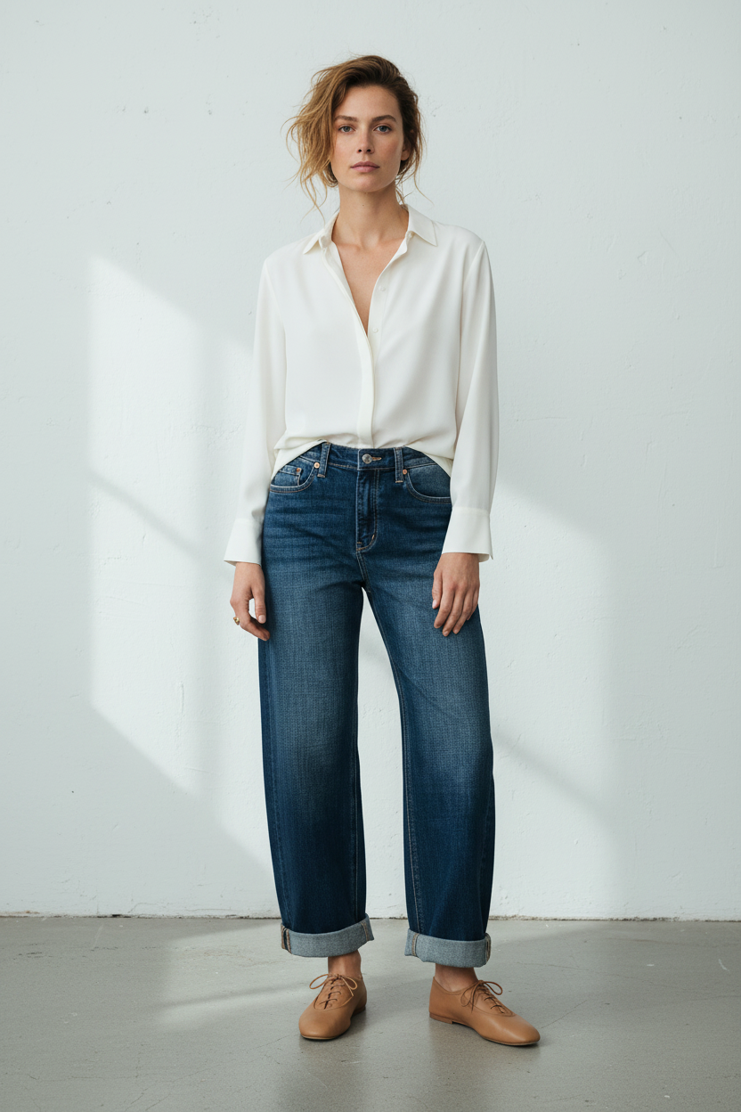 DARK WASH BARREL JEANS