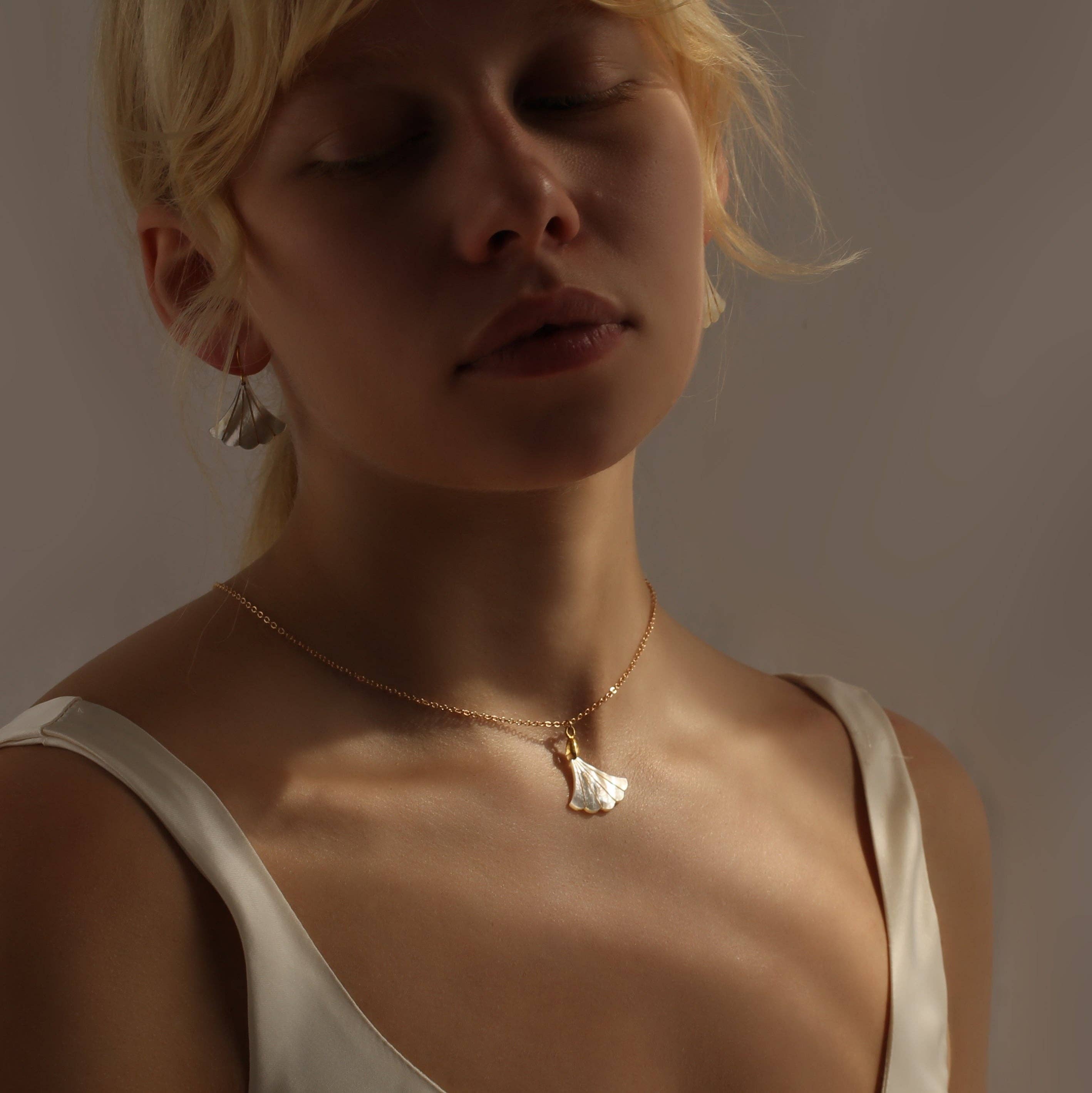 Mother Of Pearl Art Deco Fan Necklace - Out of the Blue