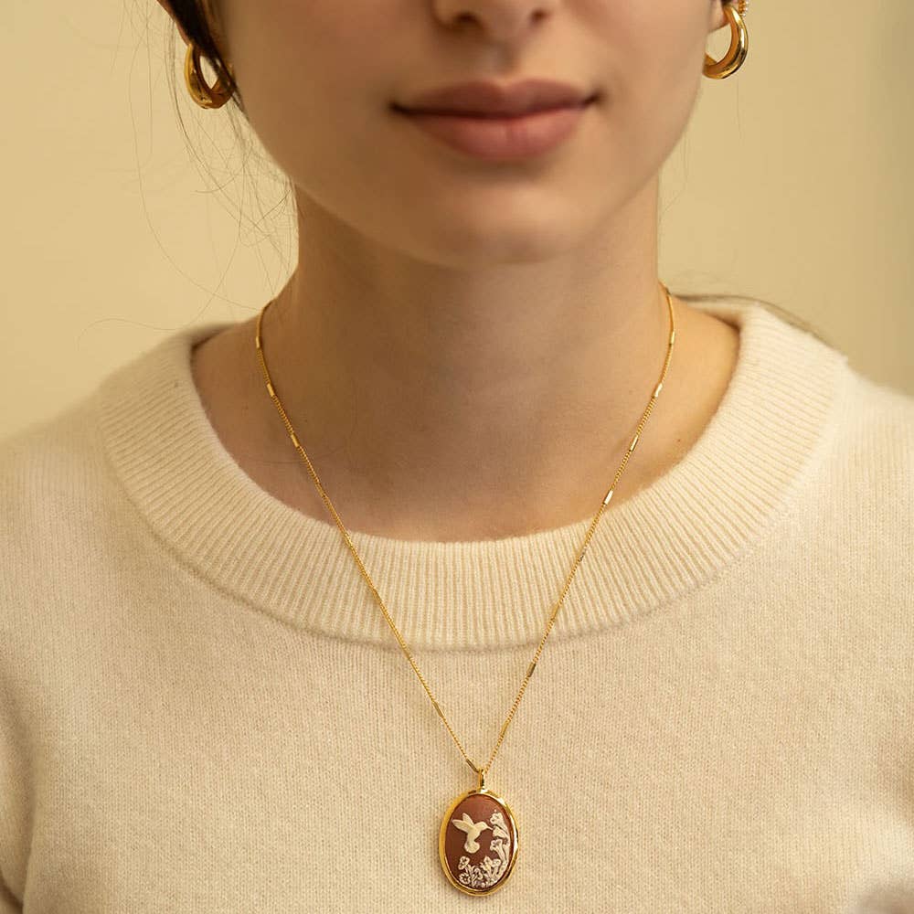 Hummingbird Vintage Cameo Necklace - Out of the Blue