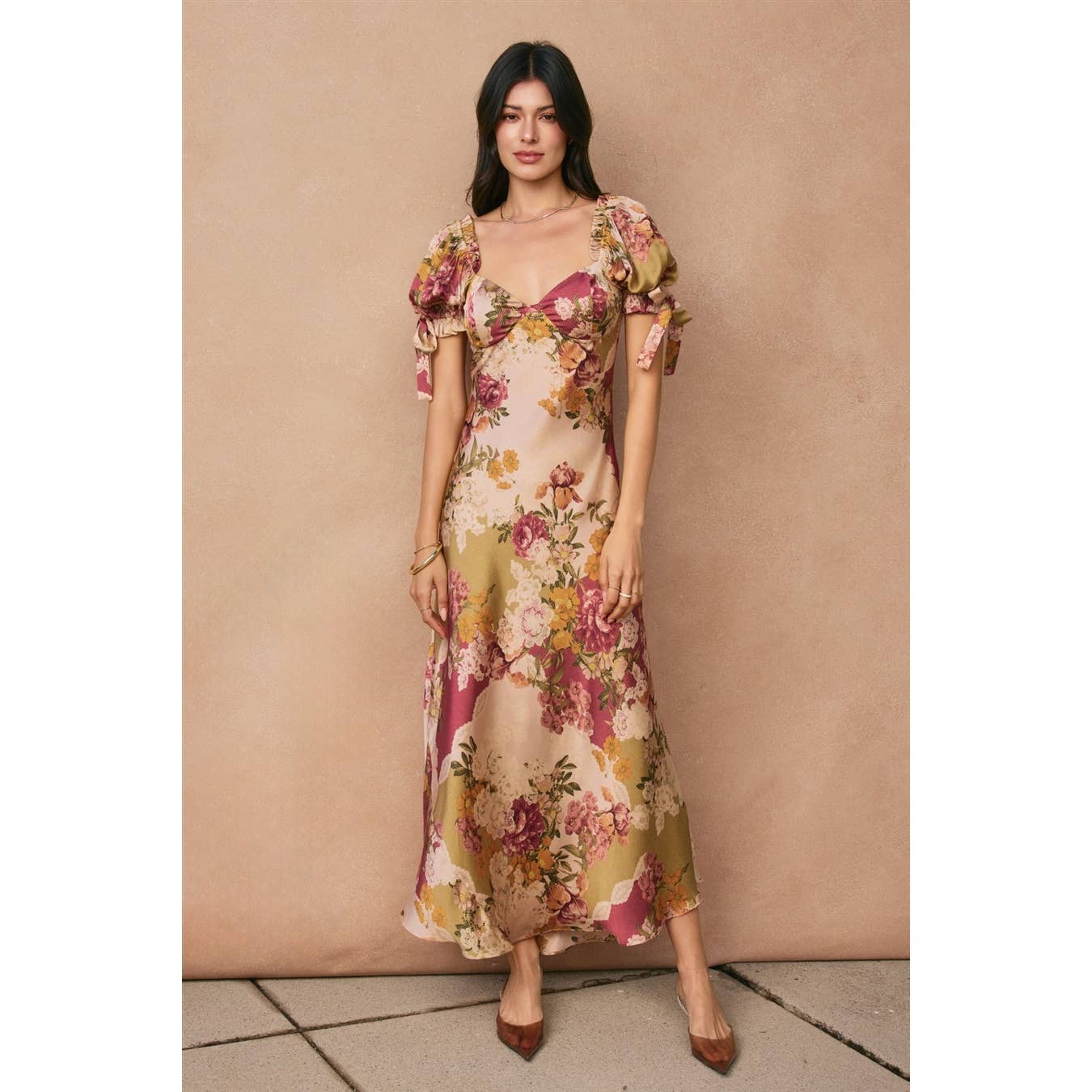 Meadow Romance Bow Tie Puff Sleeve Dress - Out of the Blue