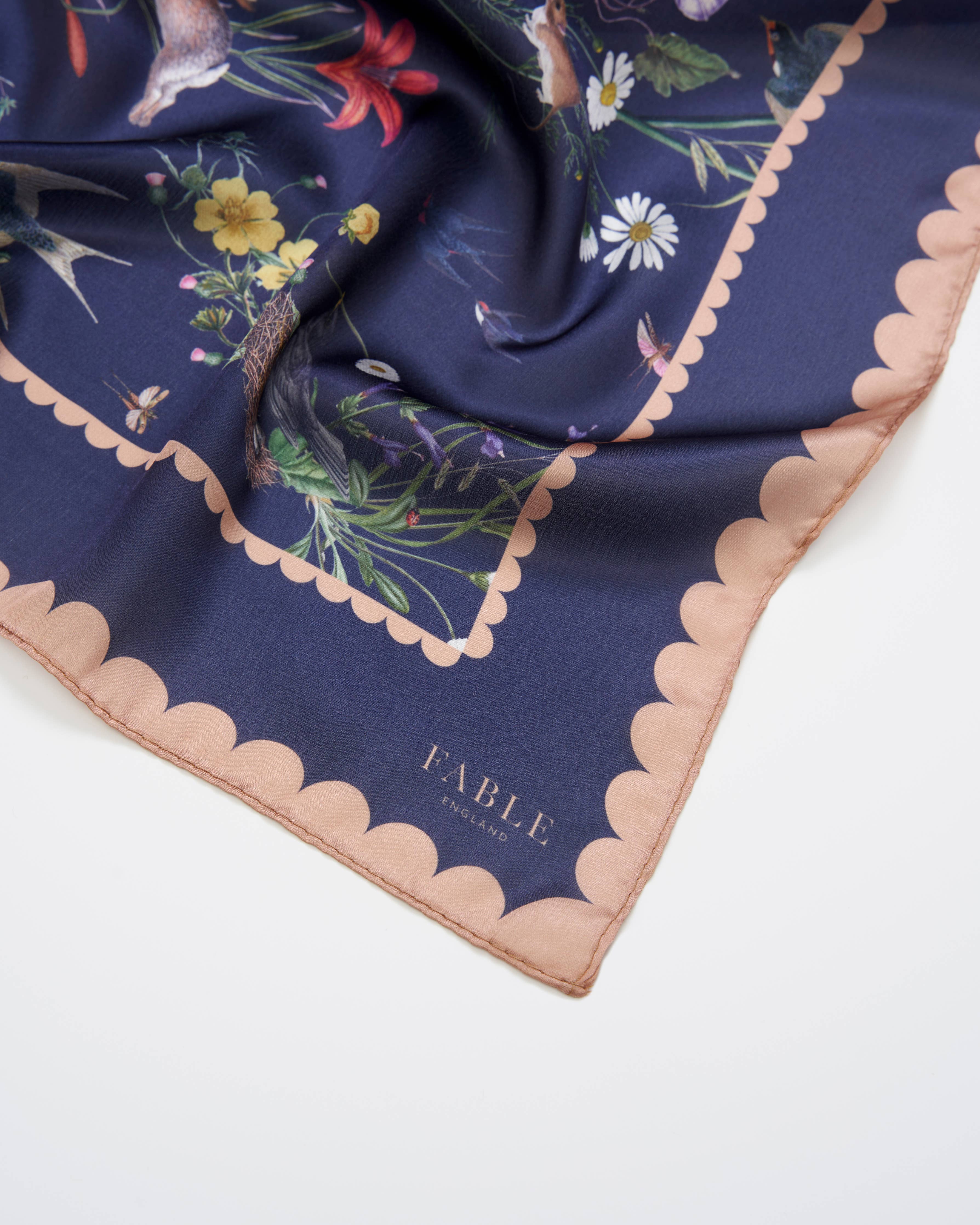 FABLE Navy Running Bunny Toile Square Scarf - Out of the Blue