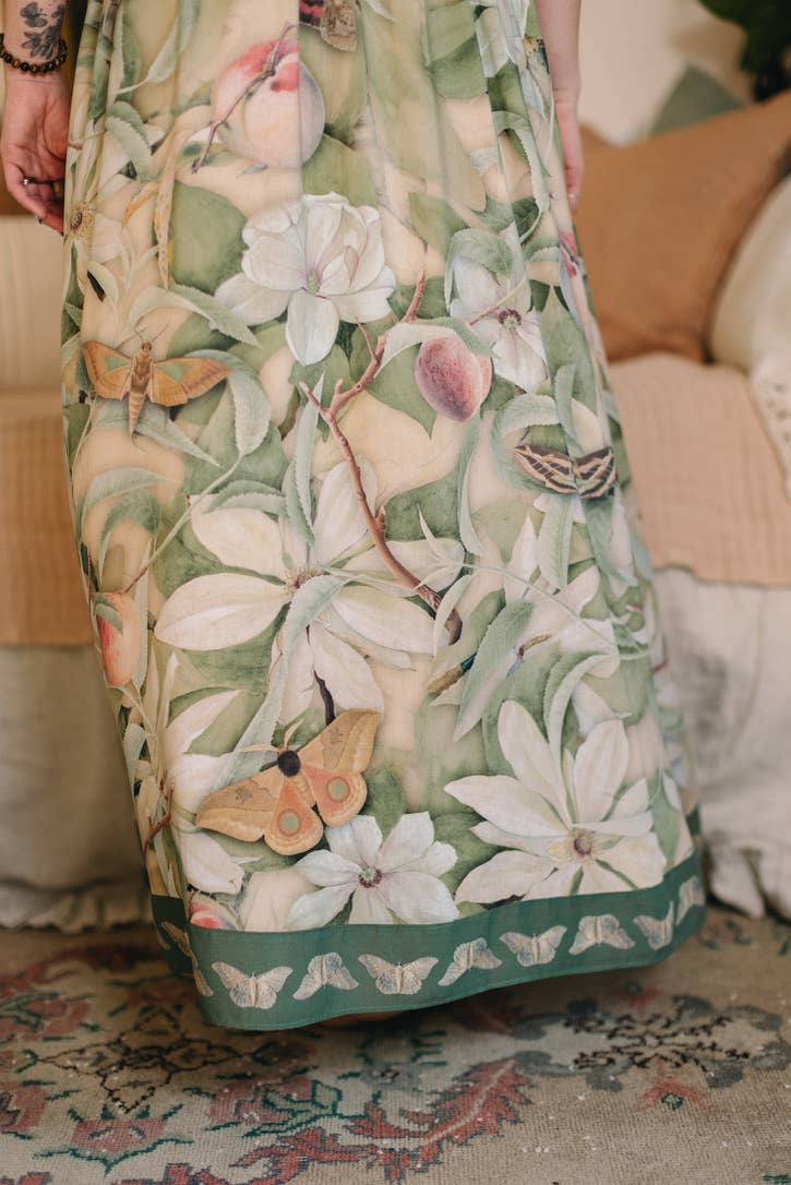 Fleur De Soleil Bohéme Maxi Slip Dress w Florals & Butterfly - Out of the Blue