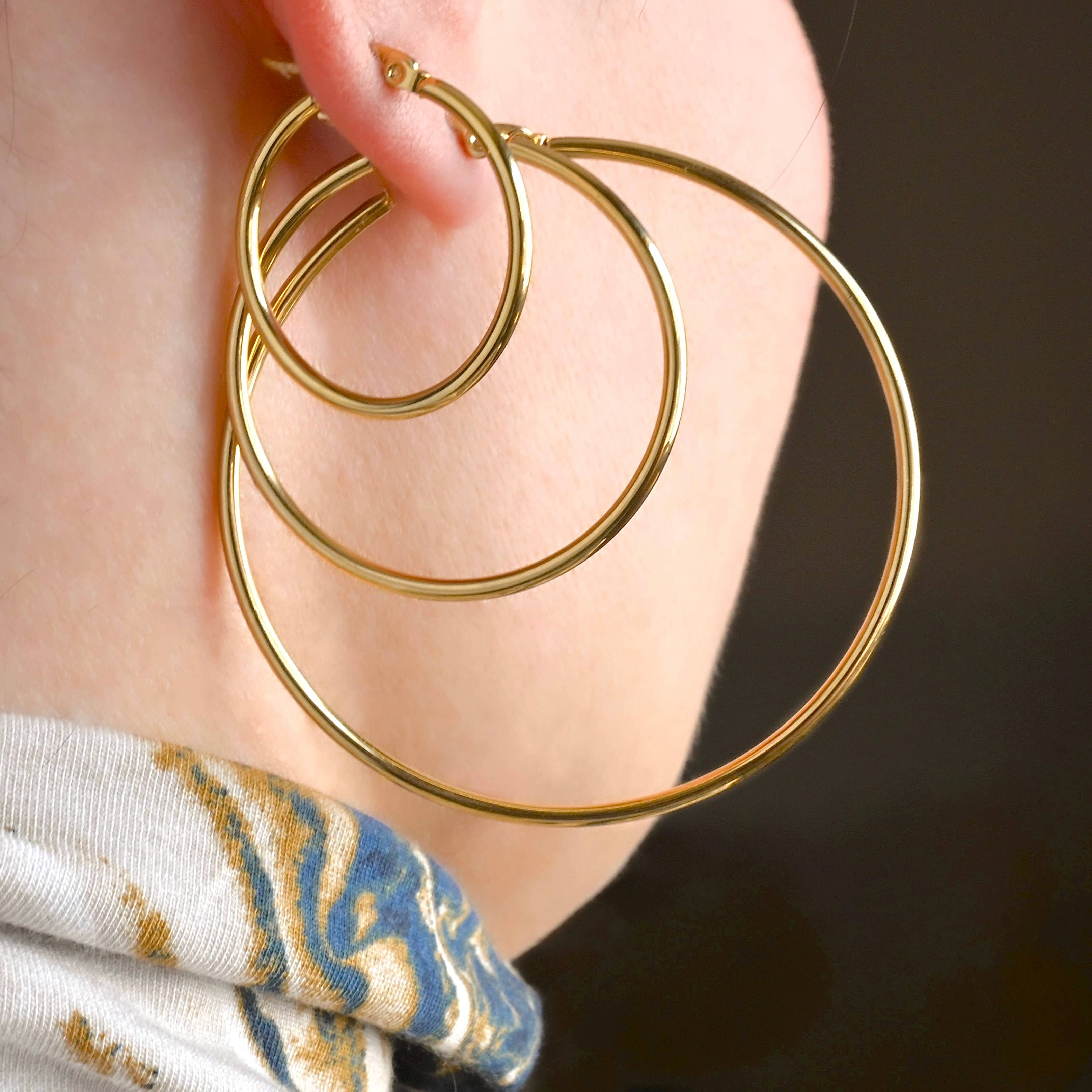 1.8 mm Large Gold Tarnish-free Hoop Earrings - Out of the Blue