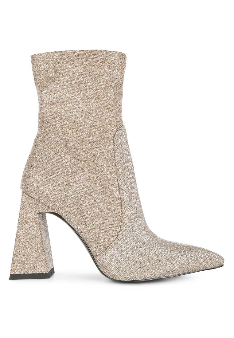 Hustlers Shimmer Block Heeled Ankle Boots: 10US / GOLD - Out of the Blue