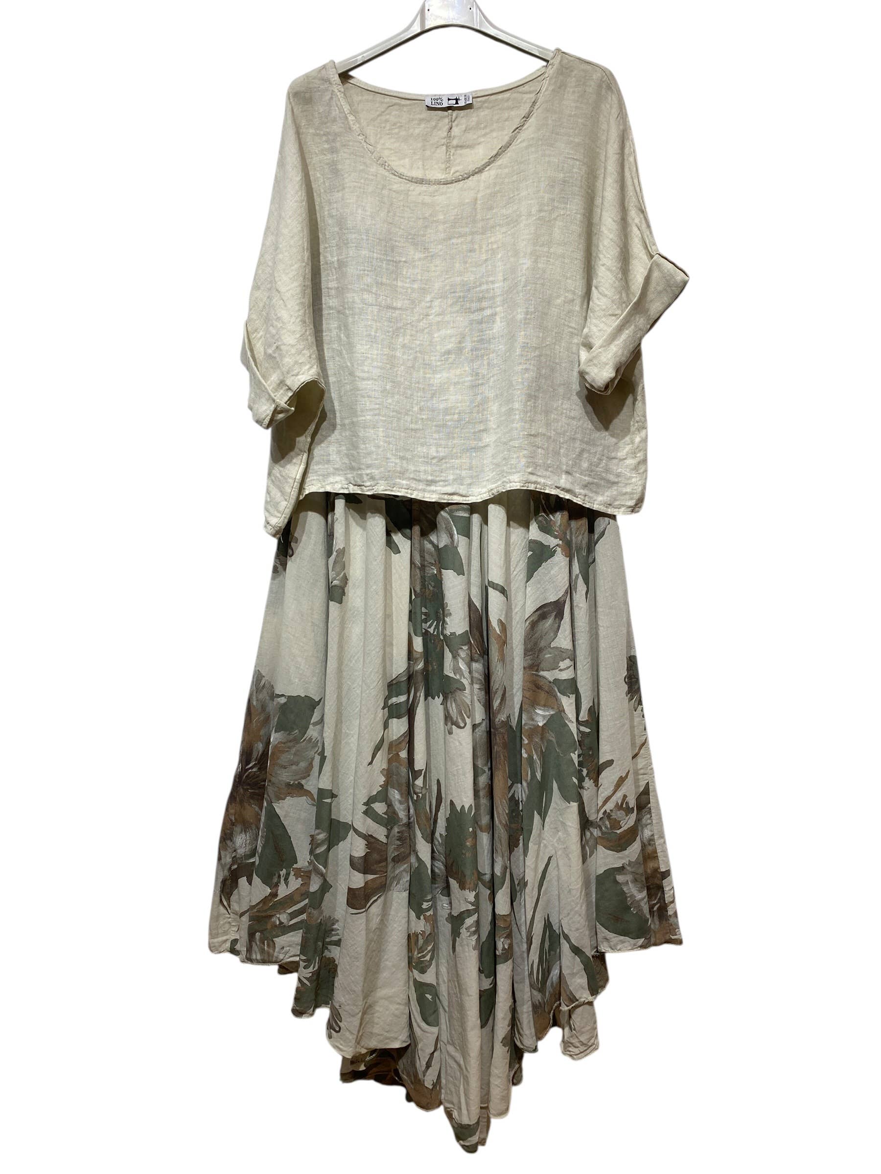 0916 TWO-PIECE DRESS OUTER: LINEN, LINING: COTTON - Out of the Blue