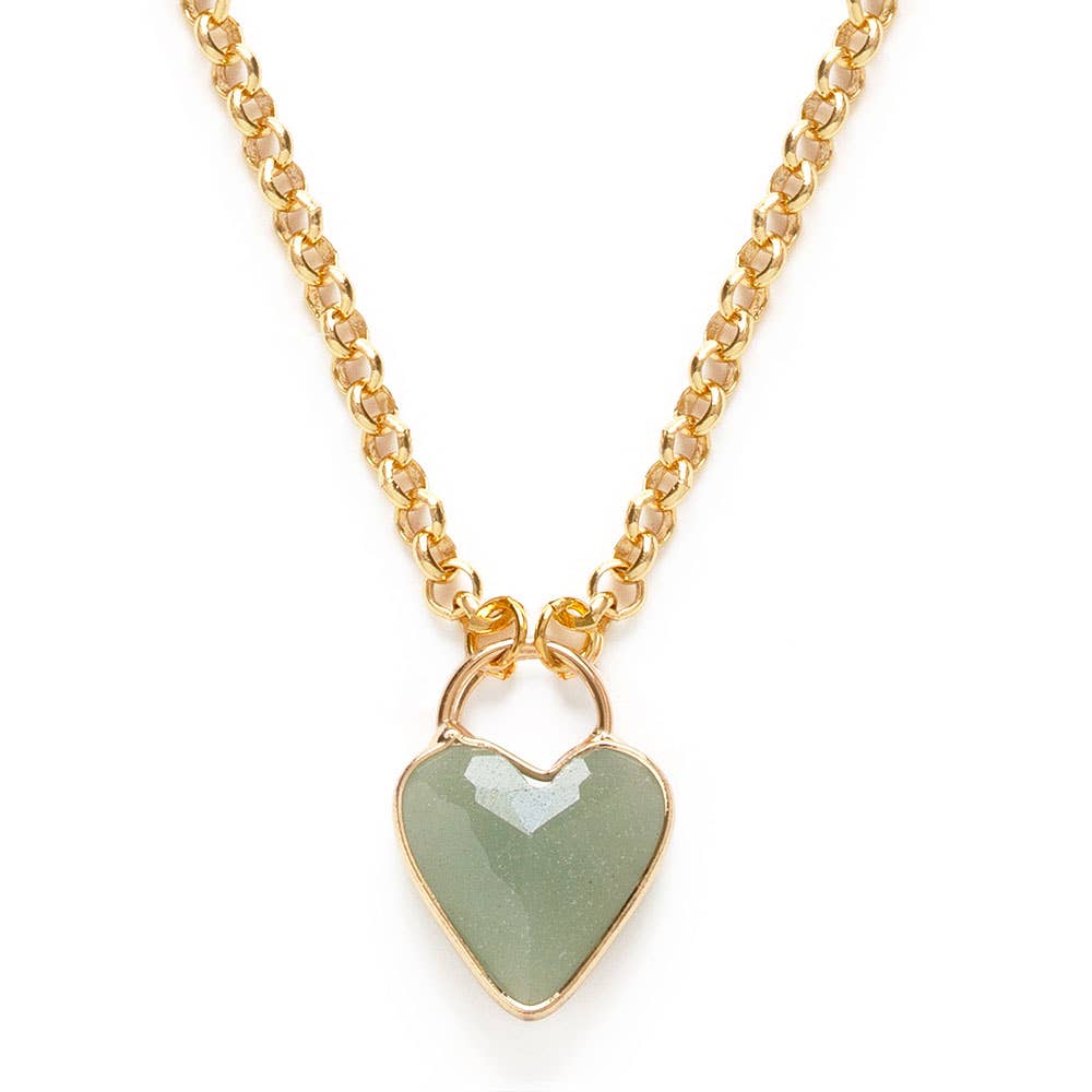 Gemstone Heart Pendant Chunky Chain - Out of the Blue