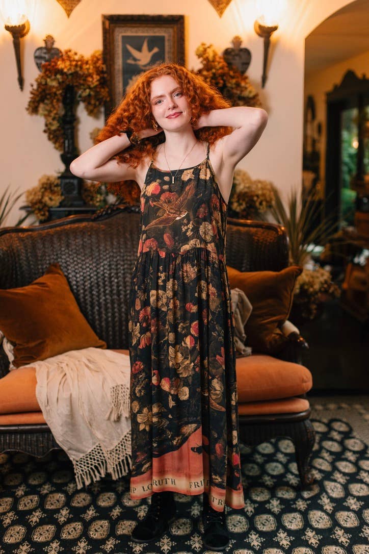 Heart of Gold Bohéme Long Maxi Slip Dress w/ Sacred Heart - Out of the Blue
