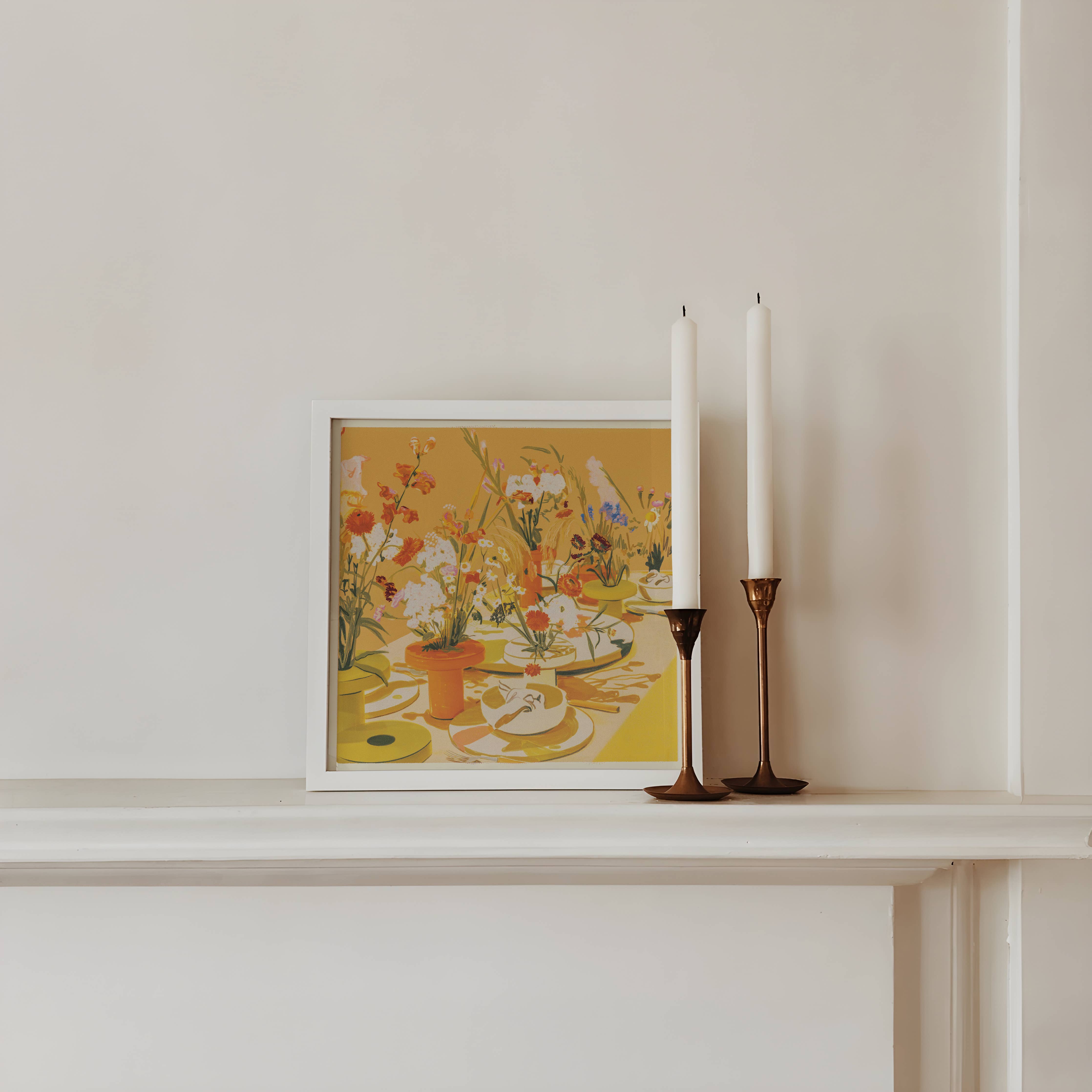 Abstract Floral Tablescape Art Print - Out of the Blue