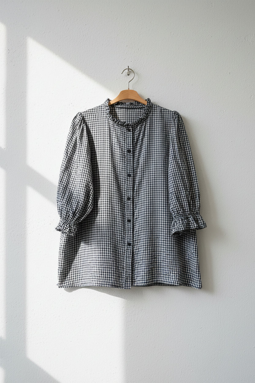 Vichy check patterned blouse 32062 B - Out of the Blue