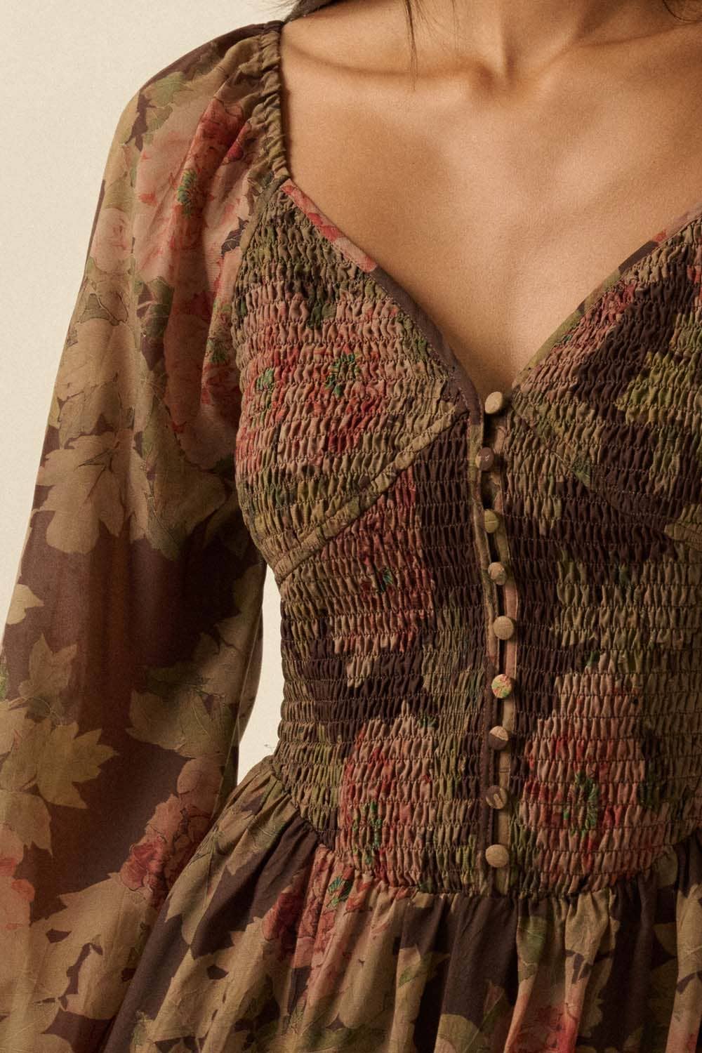 Smocked Midi Peasant Dress