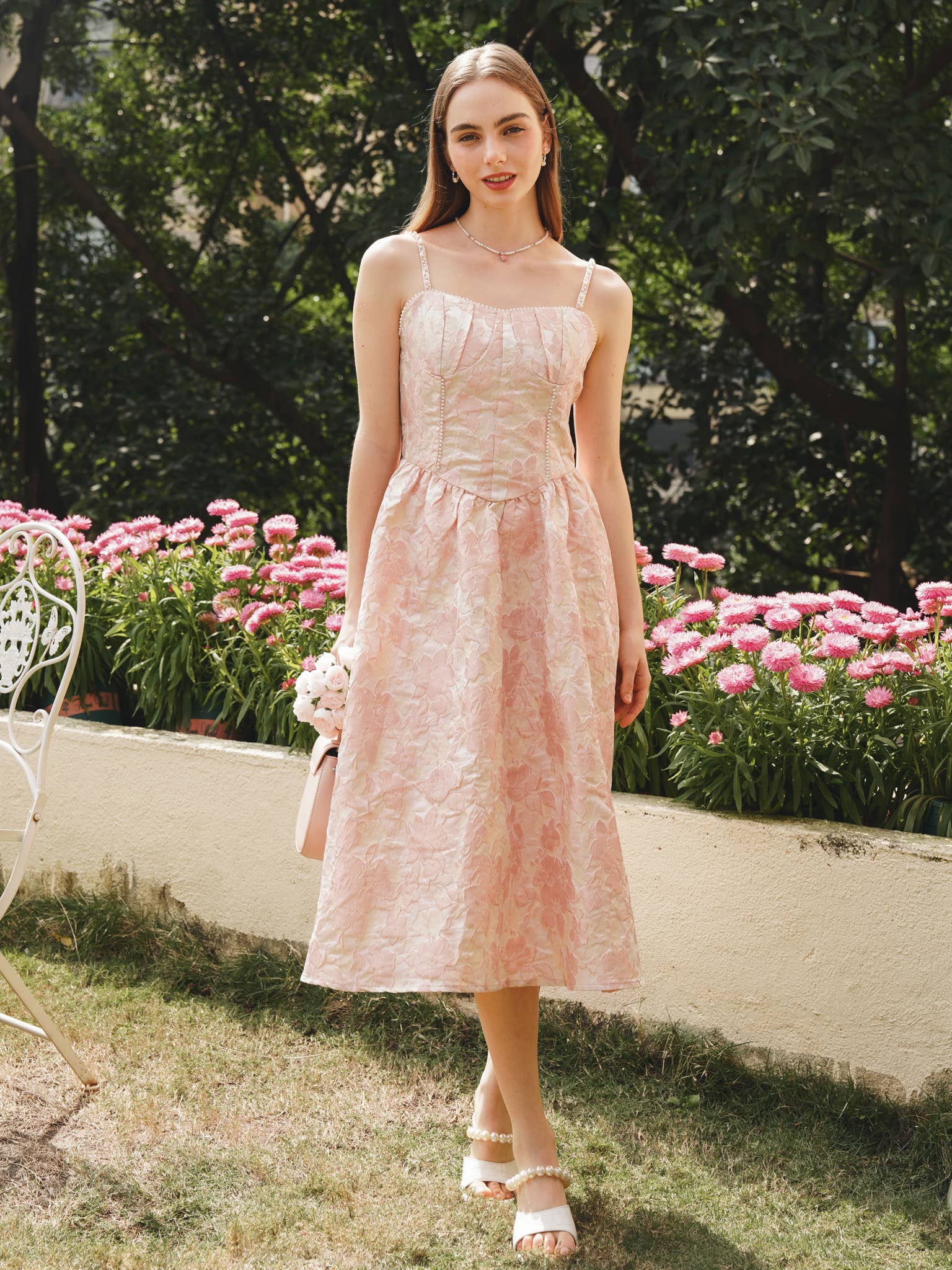 Pearl Embroidered Midi Dress