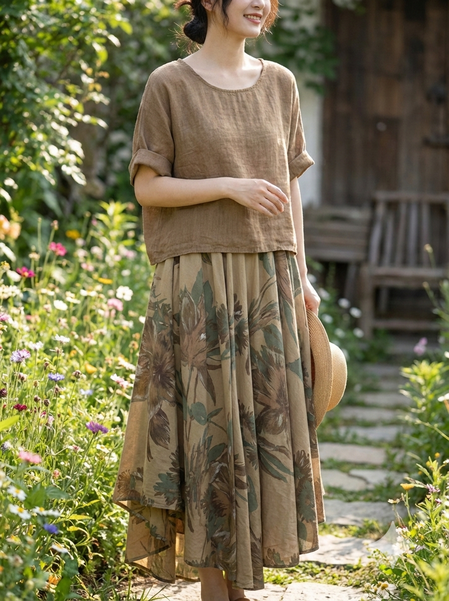 0916 TWO-PIECE DRESS OUTER: LINEN, LINING: COTTON - Out of the Blue