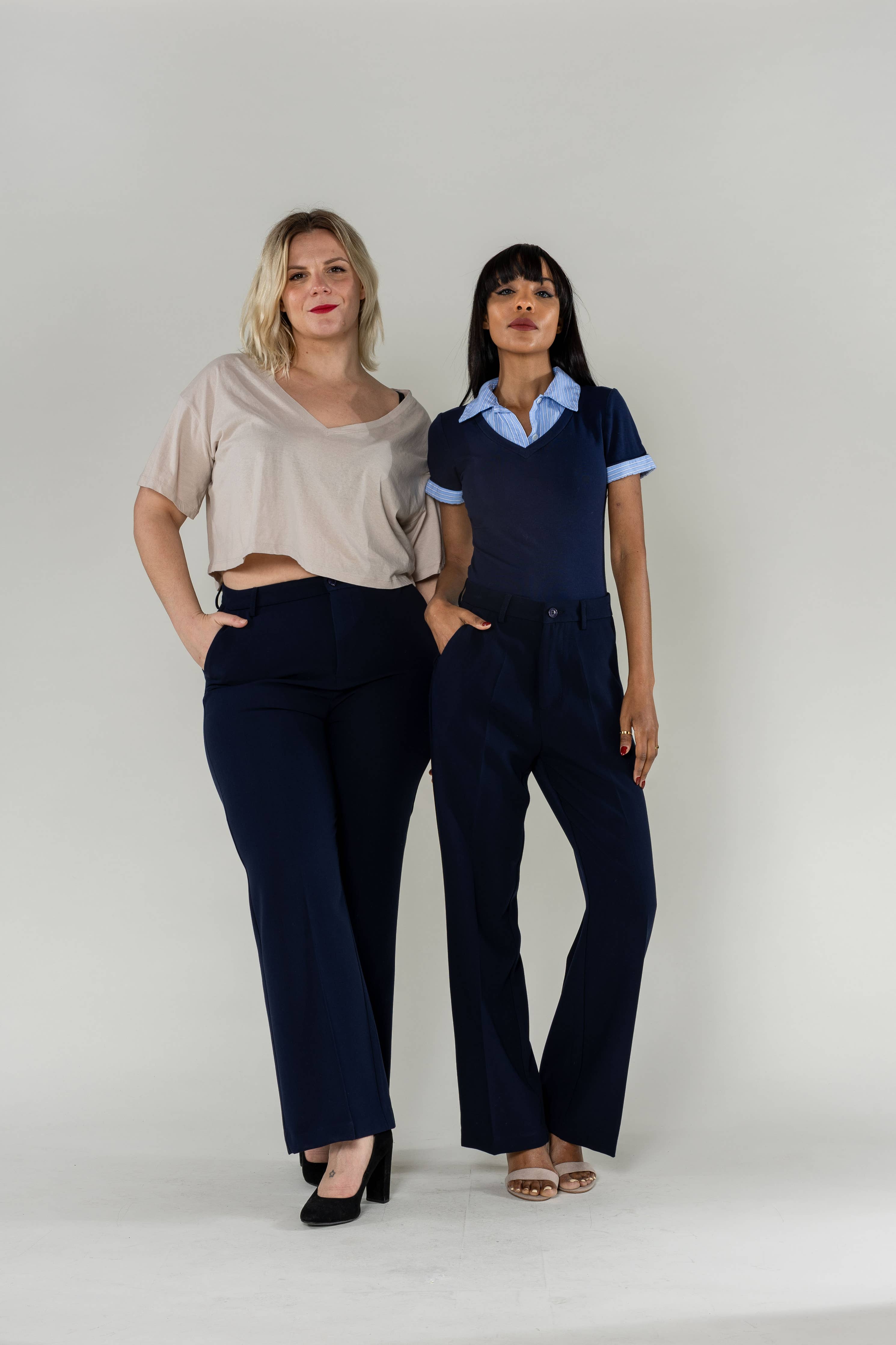 Women's high-waisted straight tailored suit pants D001 - Out of the Blue