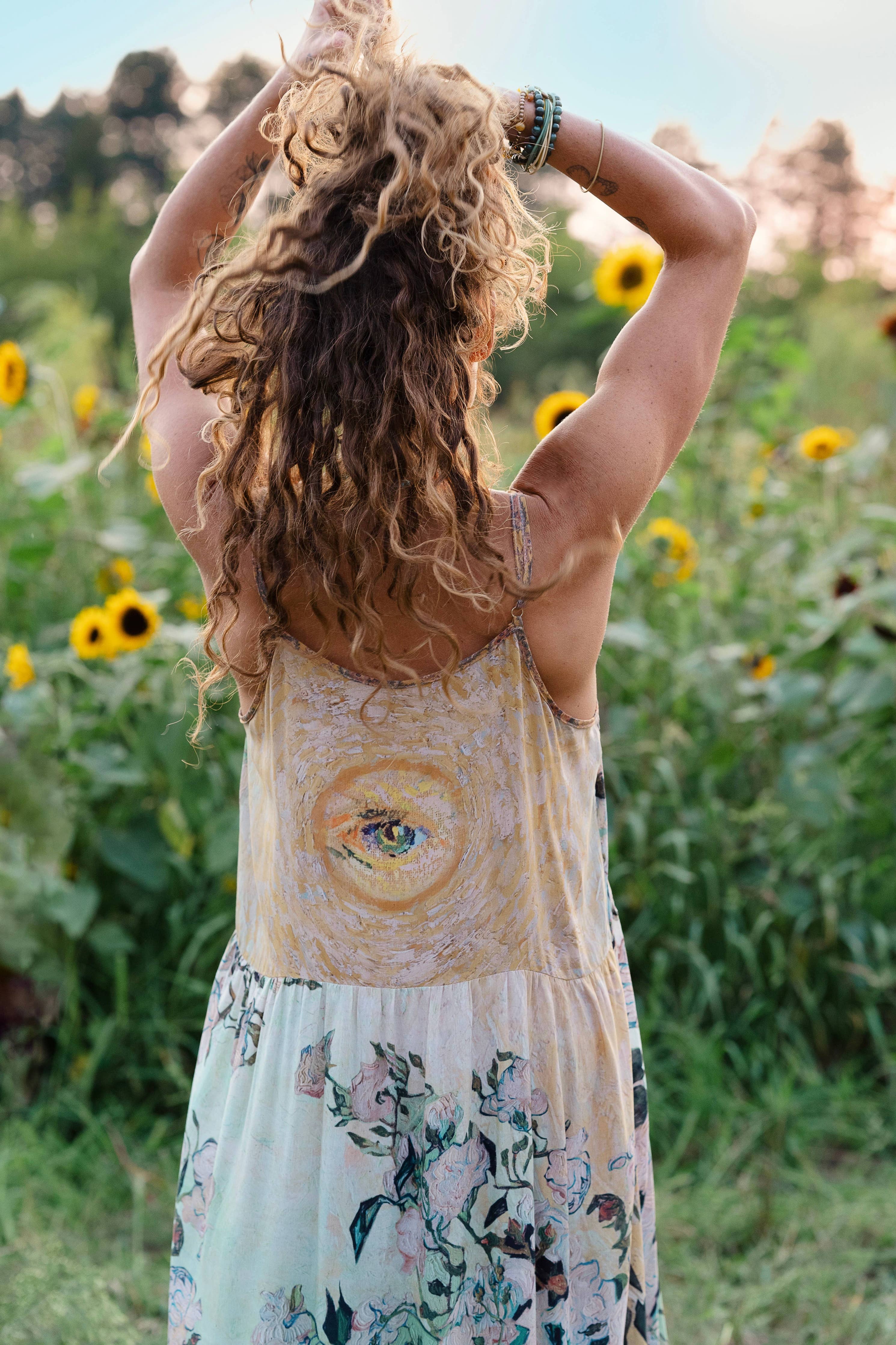 I Paint My Dream Van Gogh Bohéme Long Maxi Slip Dress - Out of the Blue