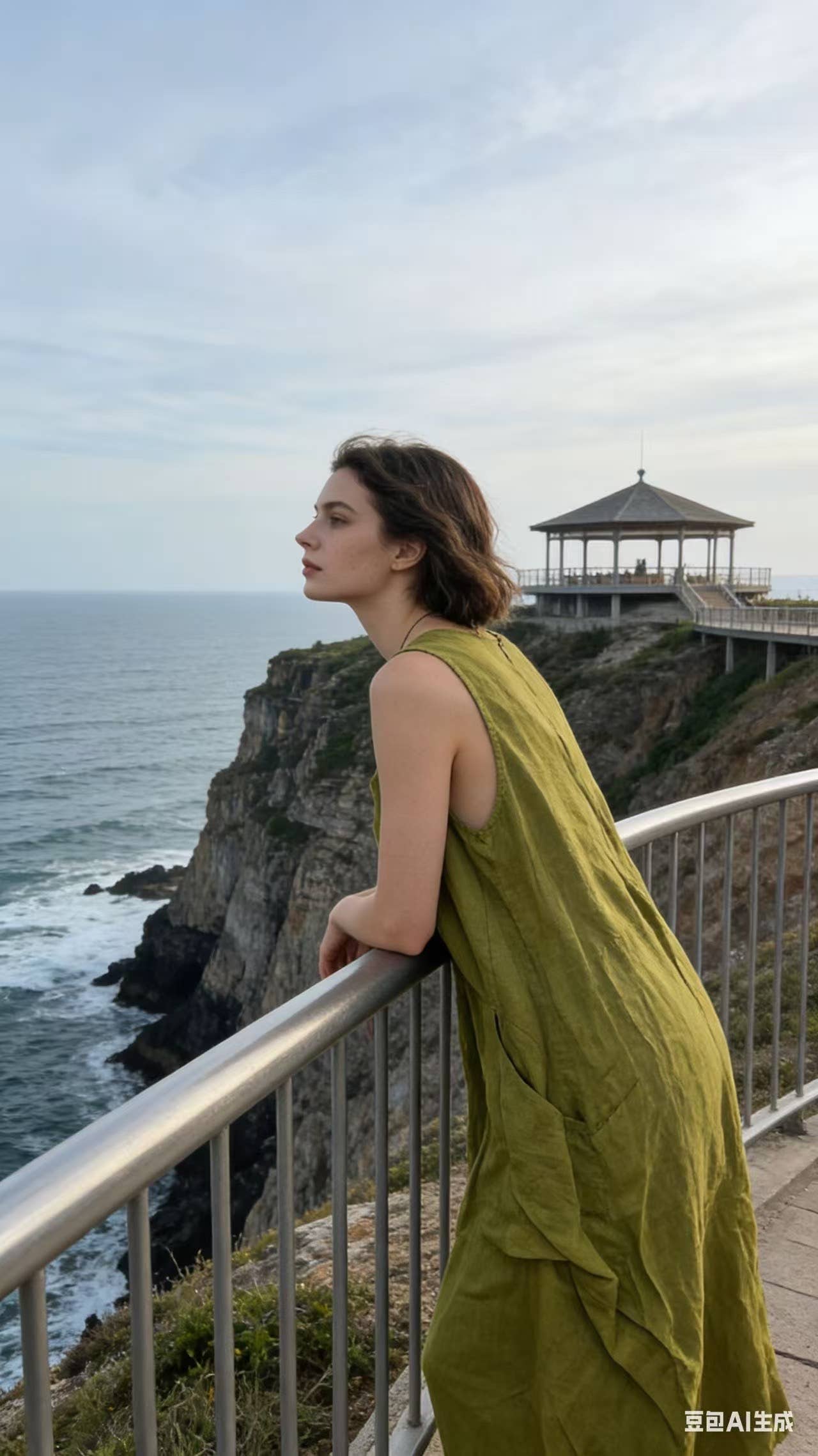 Sleeveless long dress 100% linen REF. 8466: Duck Green - Out of the Blue