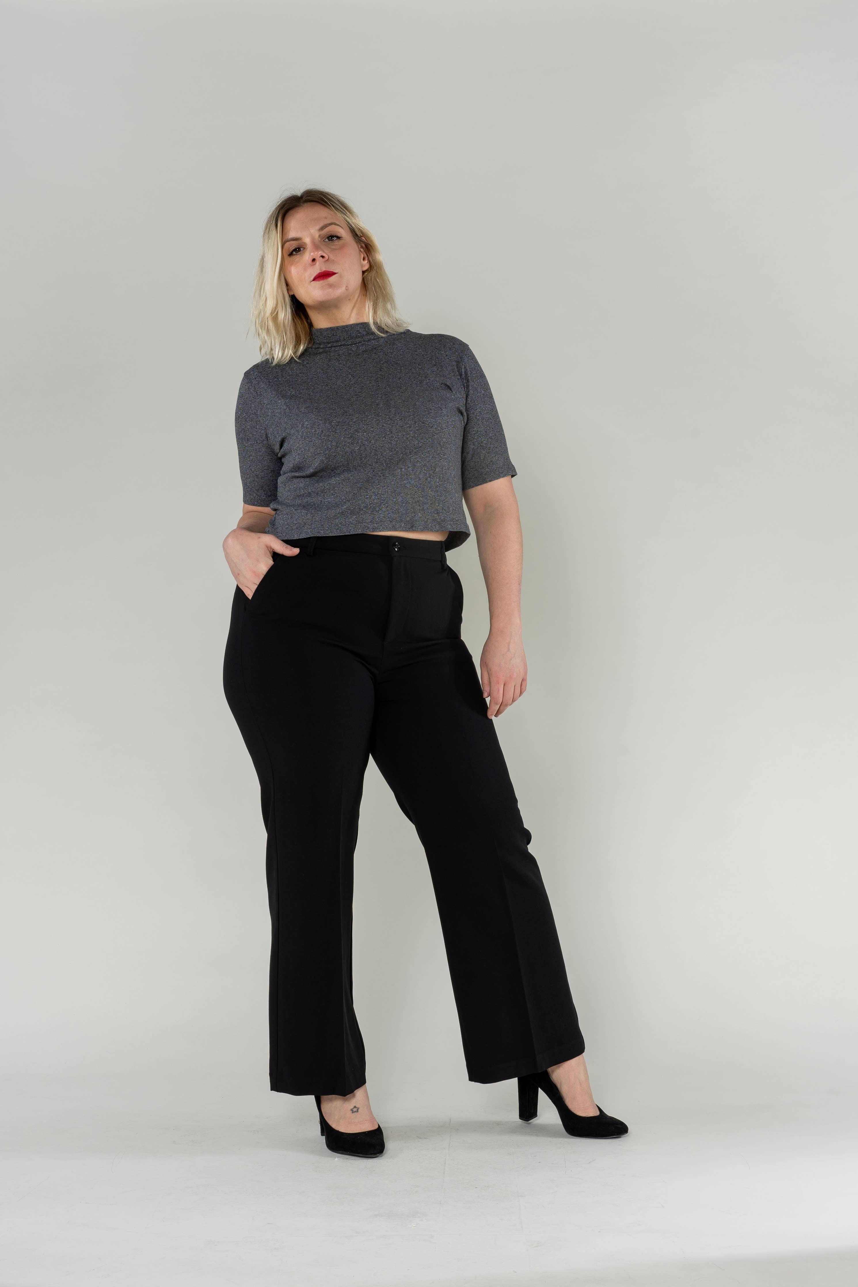 Women's high-waisted straight tailored suit pants D001 - Out of the Blue